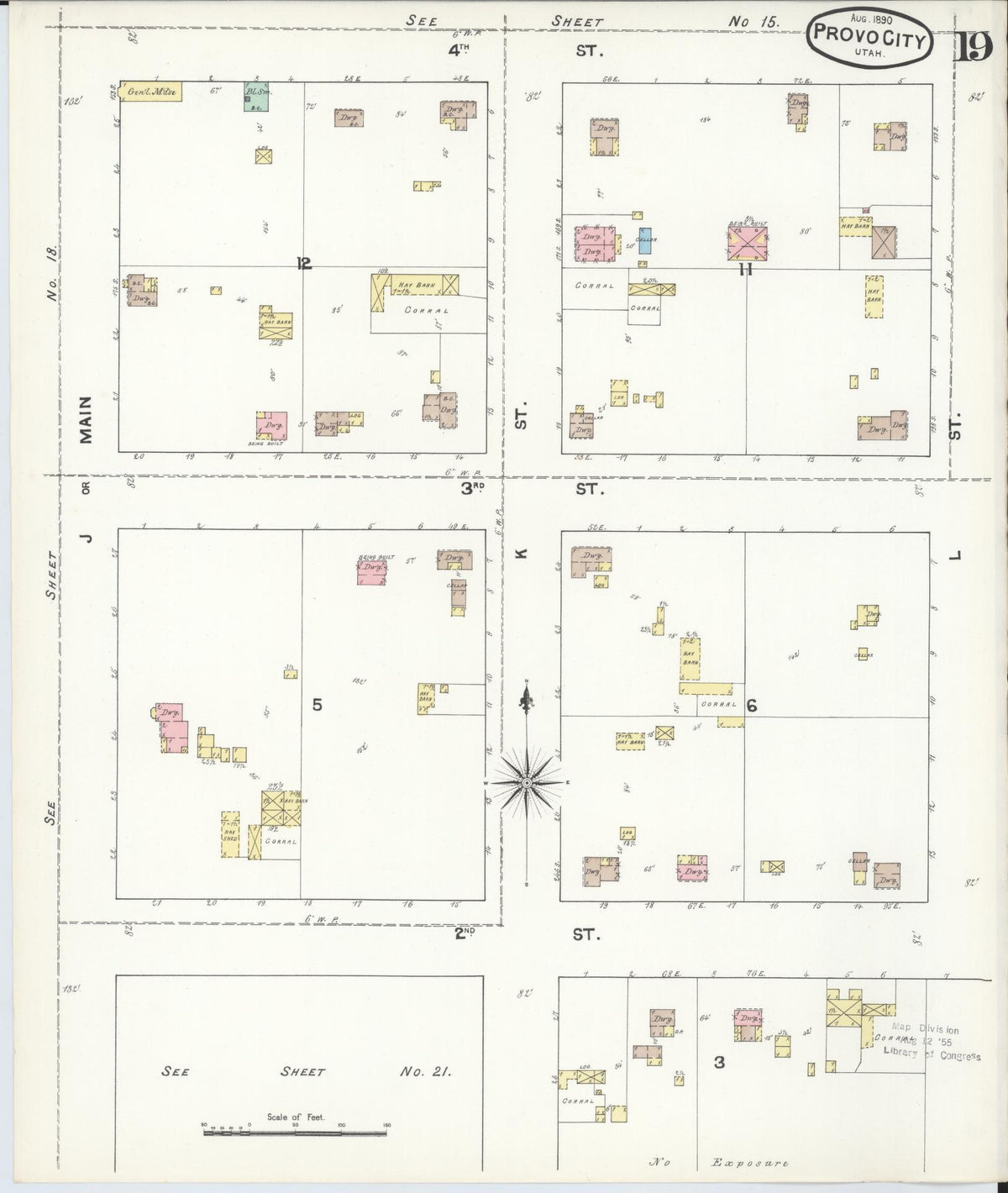 Sanborn Fire Insurance Map from Provo, Utah County, Utah (1890), Sheet #0019 - Historic Sanborn Fire Insurance Map Print, vintage old map wall art, antique decor, genealogy gift, Provo Utah map