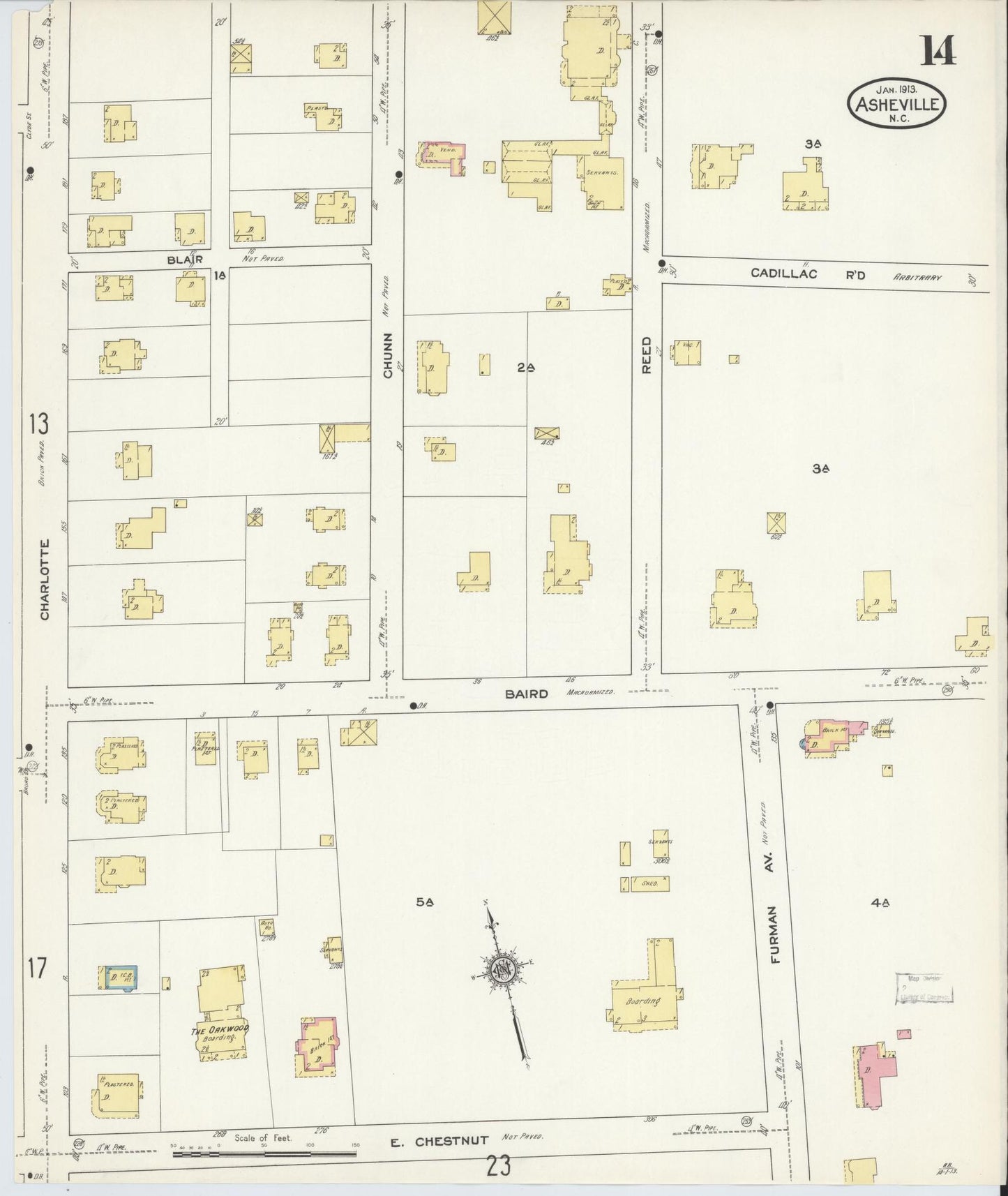 Sanborn Fire Insurance Map from Asheville, Buncombe County, North Carolina (1913), Sheet #0014 - Historic Sanborn Fire Insurance Map Print, vintage old map wall art, antique decor, genealogy gift, North Carolina North Carolina map