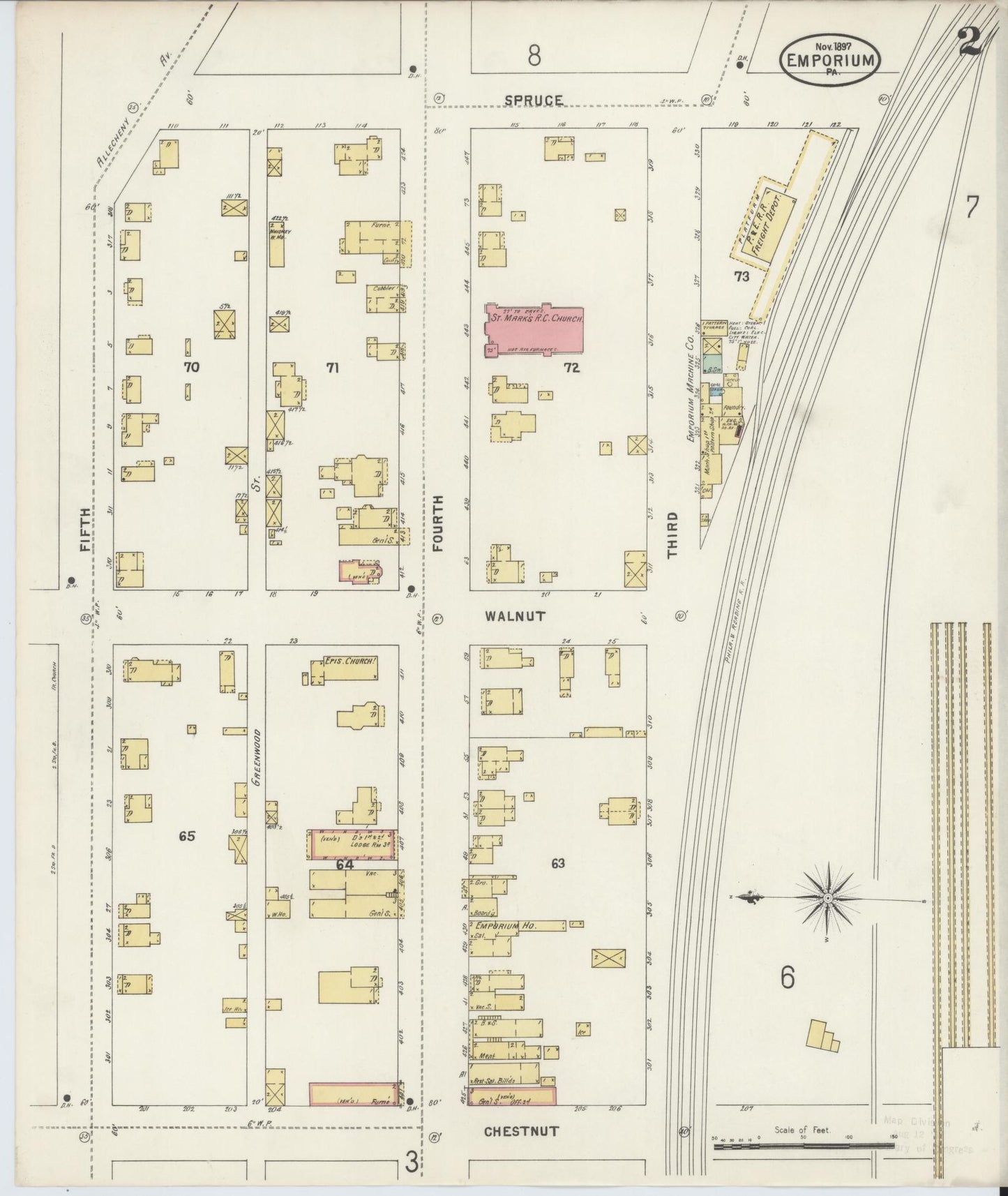 Sanborn Fire Insurance Map from Emporium, Cameron County, Pennsylvania (1897), Sheet #0002 - Historic Sanborn Fire Insurance Map Print, vintage old map wall art, antique decor, genealogy gift, Pennsylvania Pennsylvania map