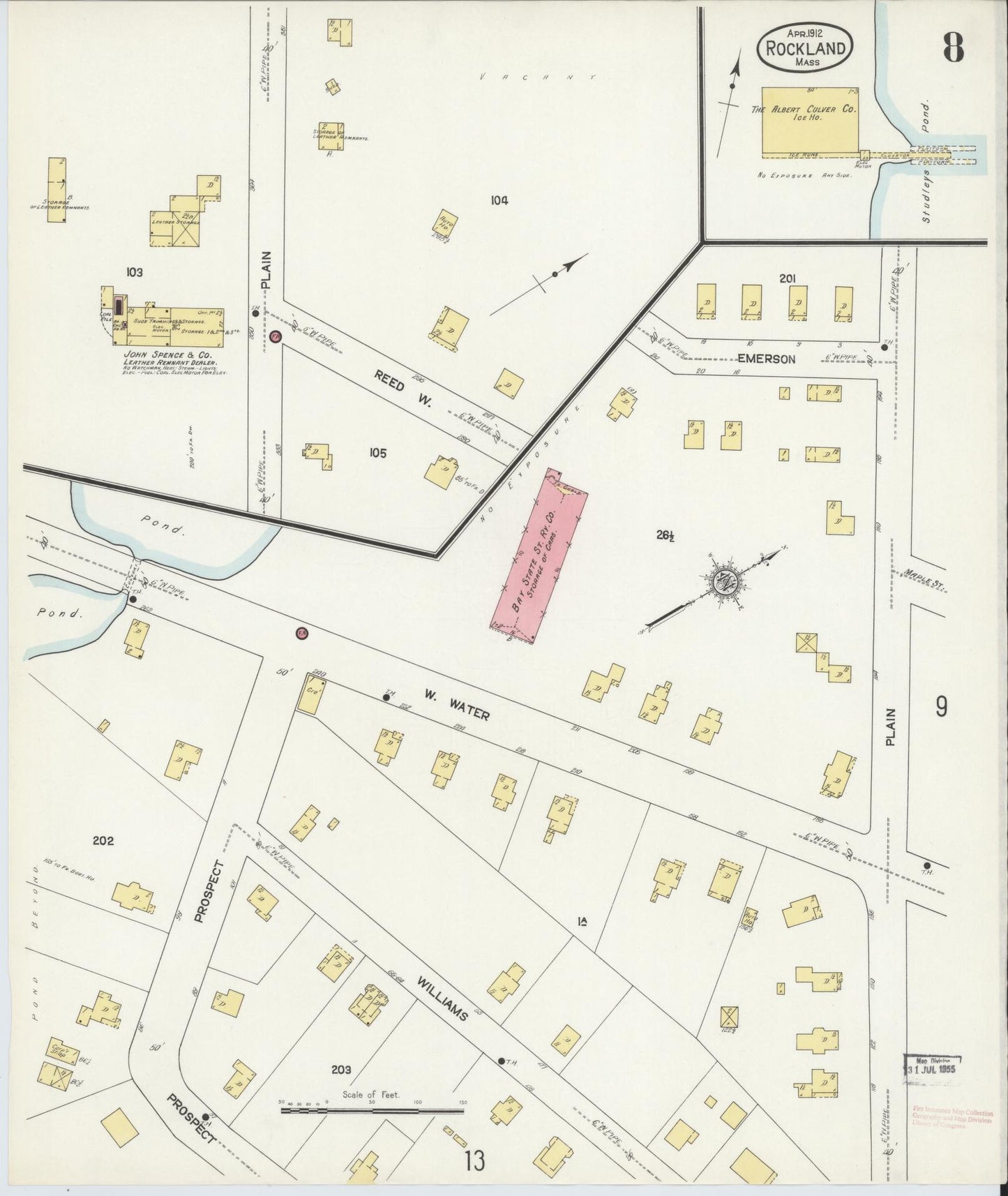 Sanborn Fire Insurance Map from Rockland, Plymouth County, Massachusetts (1912), Sheet #0008 - Historic Sanborn Fire Insurance Map Print, vintage old map wall art, antique decor, genealogy gift, Massachusetts Massachusetts map