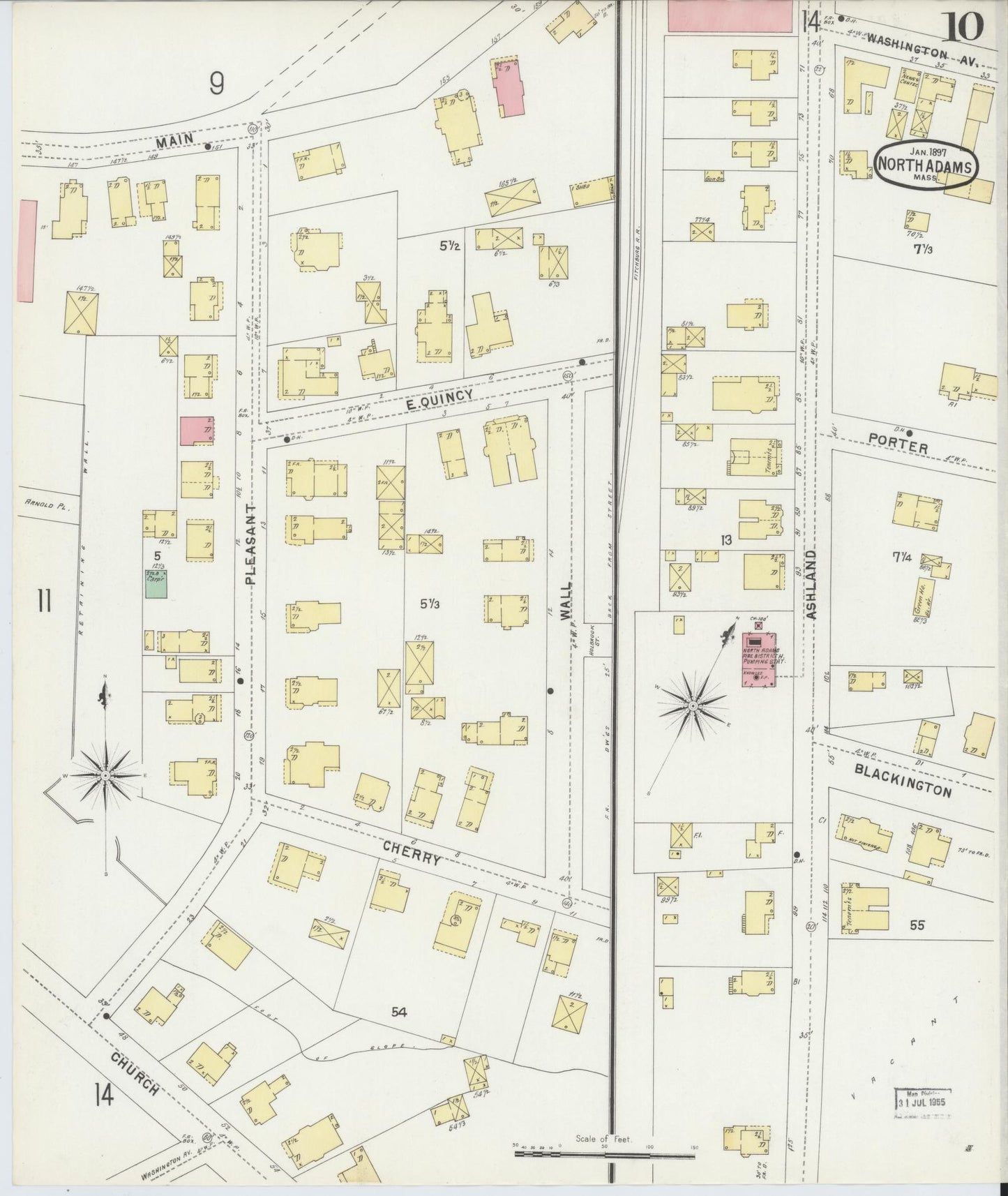 Sanborn Fire Insurance Map from North Adams, Berkshire County, Massachusetts (1897), Sheet #0010 - Historic Sanborn Fire Insurance Map Print, vintage old map wall art, antique decor, genealogy gift, Massachusetts Massachusetts map