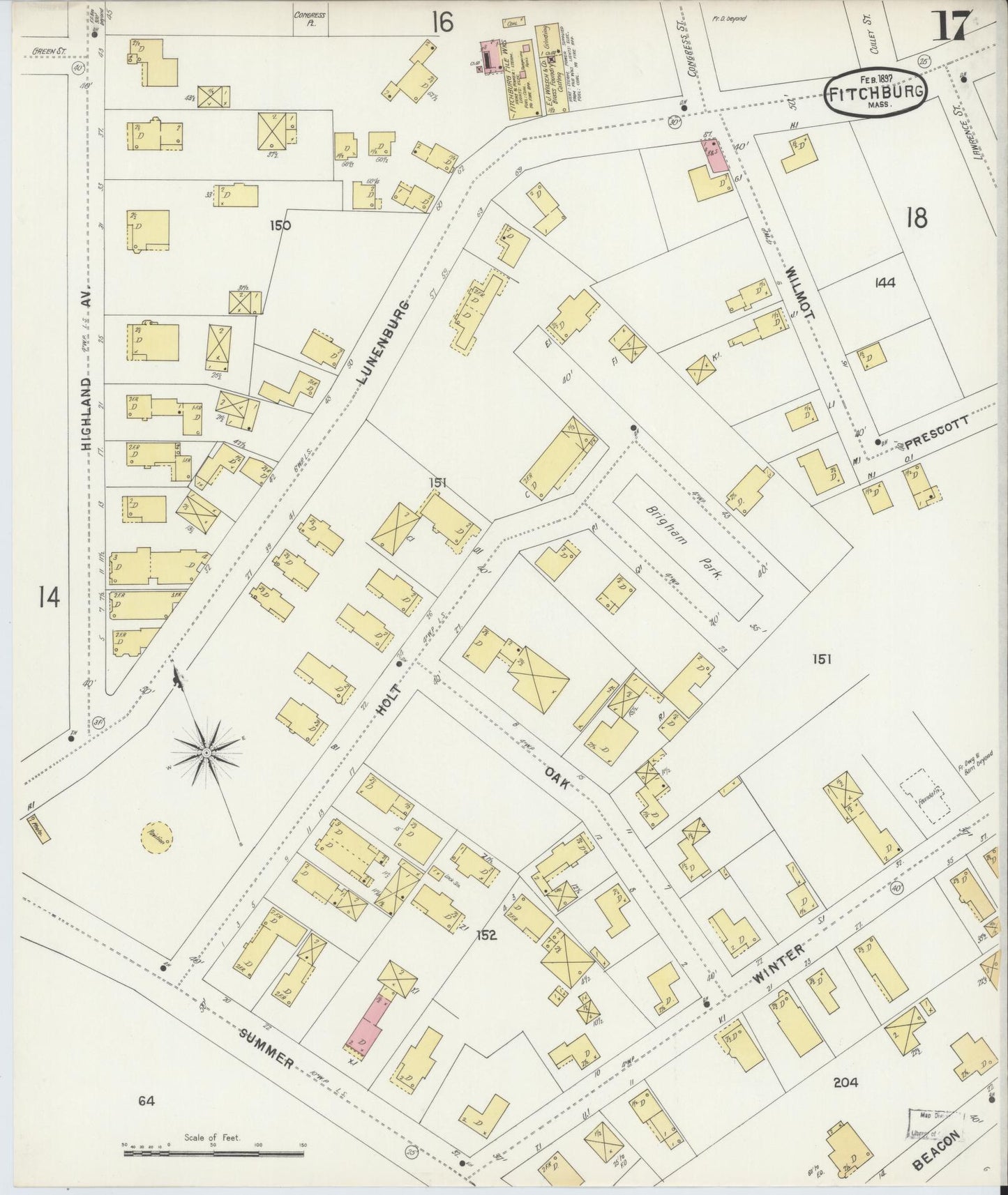 Sanborn Fire Insurance Map from Fitchburg, Worcester County, Massachusetts (1897), Sheet #0017 - Historic Sanborn Fire Insurance Map Print, vintage old map wall art, antique decor, genealogy gift, Massachusetts Massachusetts map