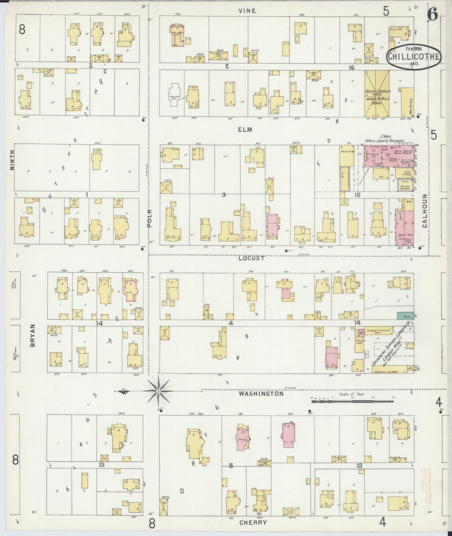 Sanborn Fire Insurance Map from Chillicothe, Livingston County, Missouri (1896), Sheet #0006 - Historic Sanborn Fire Insurance Map Print, vintage old map wall art, antique decor, genealogy gift, Missouri Missouri map