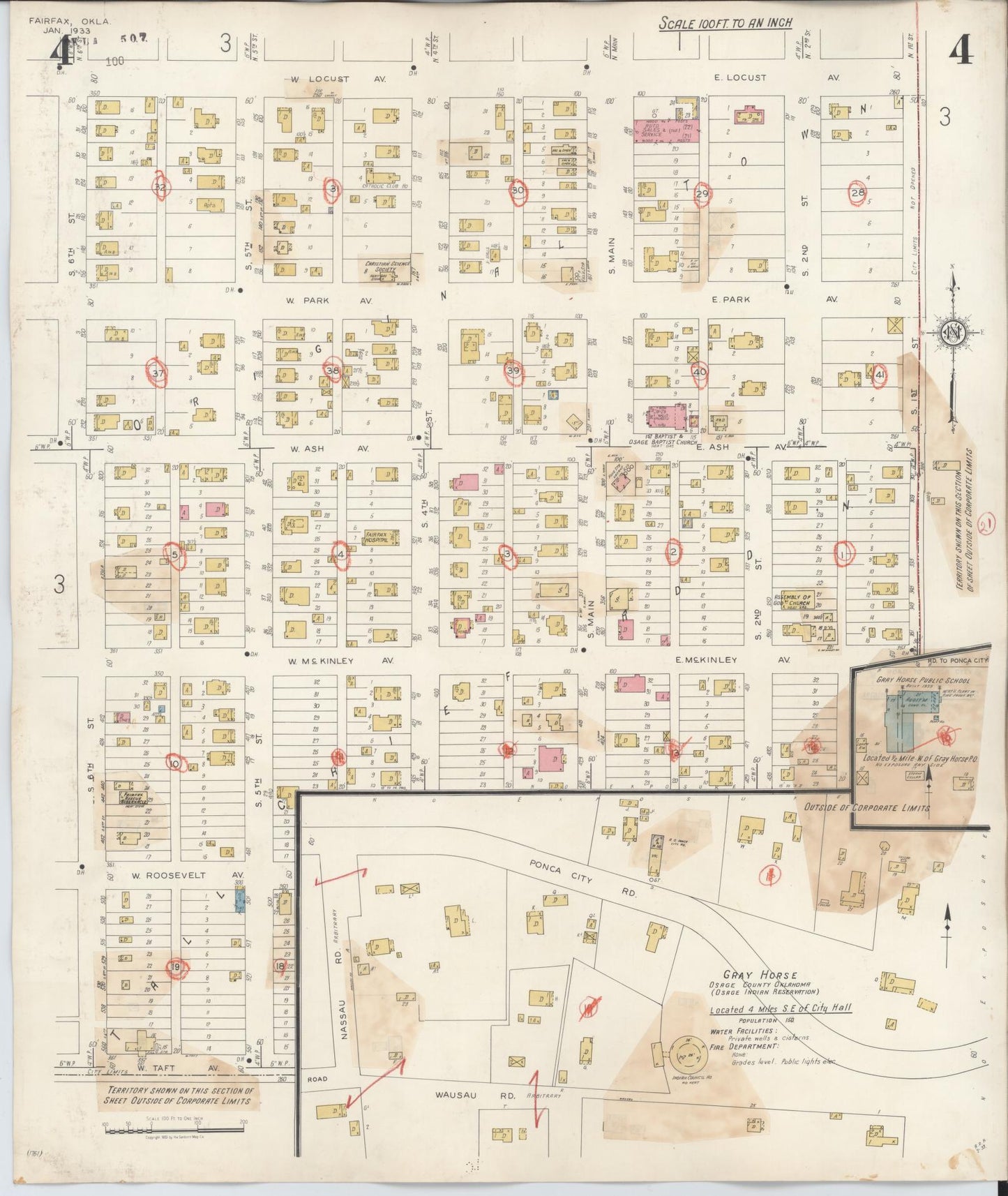 Sanborn Fire Insurance Map from Fairfax, Osage County, Oklahoma (1943), Sheet #0004 - Complete Map Set gallery image, historic Sanborn map, vintage wall art, Oklahoma Oklahoma