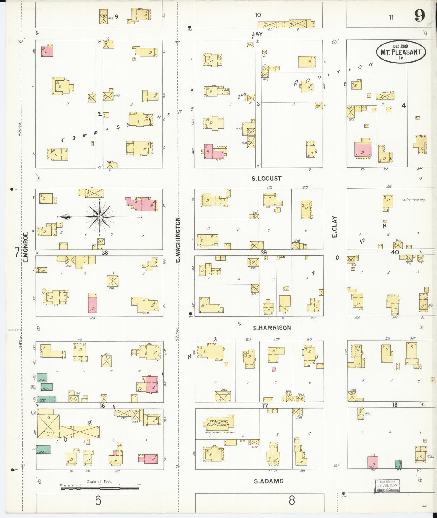 Sanborn Fire Insurance Map from Mount Pleasant, Henry County, Iowa (1899), Sheet #0009 - Historic Sanborn Fire Insurance Map Print