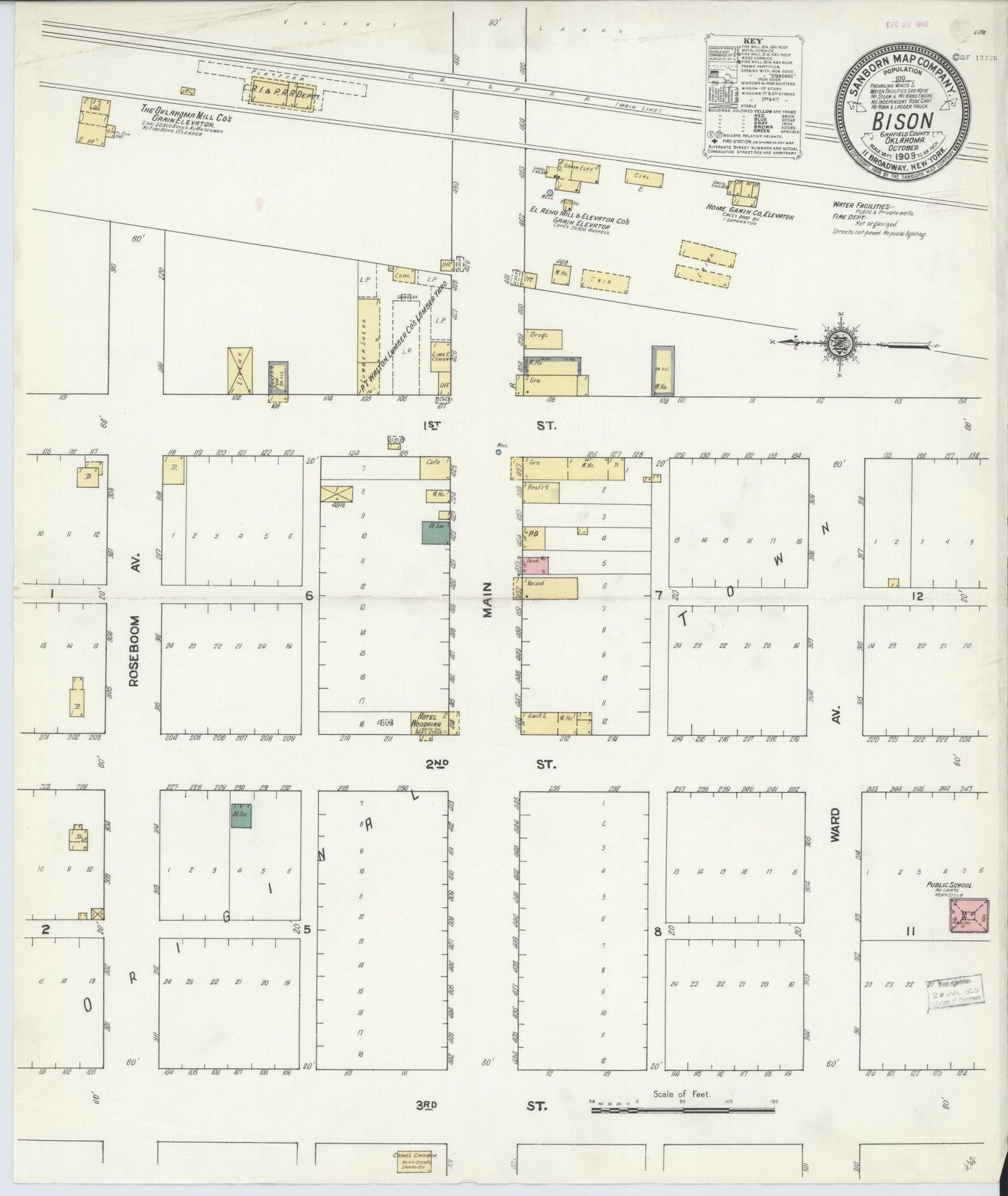 Sanborn Fire Insurance Map from Bison, Garfield County, Oklahoma (1909), Sheet #0001 - Historic Sanborn Fire Insurance Map Print, vintage old map wall art, antique decor, genealogy gift, Oklahoma Oklahoma map