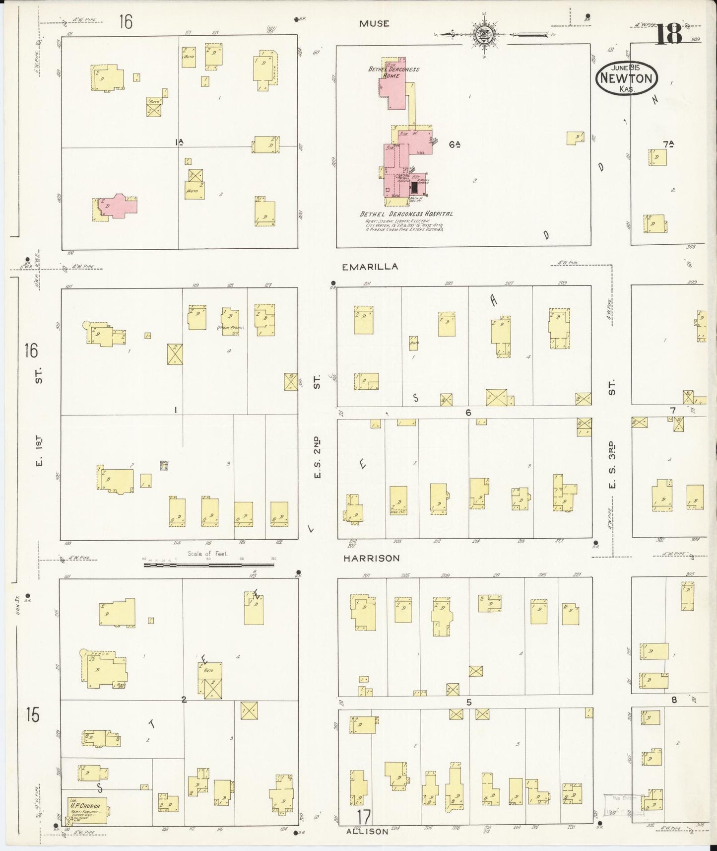 Sanborn Fire Insurance Map from Newton, Harvey County, Kansas (1915), Sheet #0018 - Historic Sanborn Fire Insurance Map Print, vintage old map wall art, antique decor, genealogy gift, Kansas Kansas map
