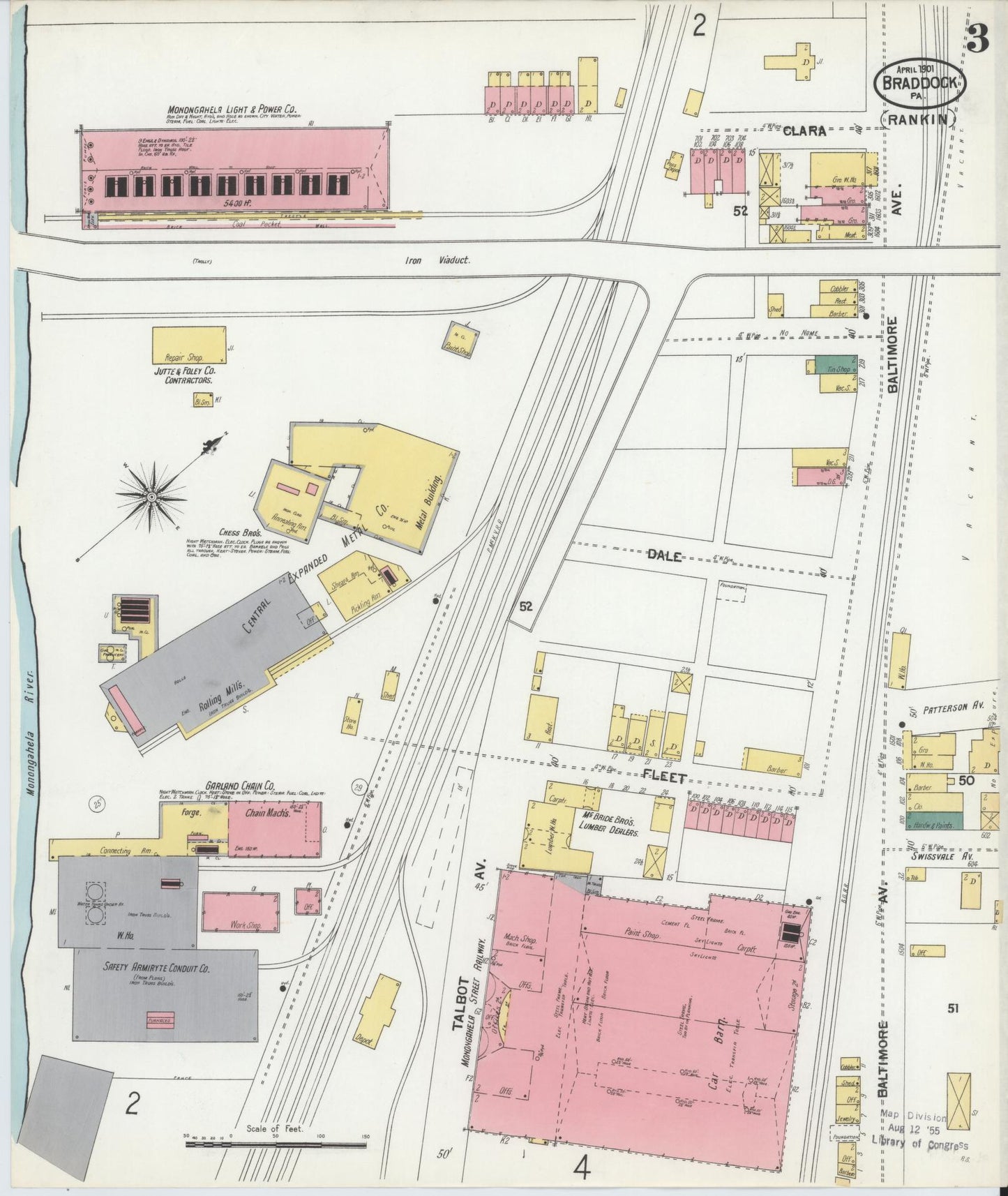 Sanborn Fire Insurance Map from Braddock, Allegheny County, Pennsylvania (1901), Sheet #0003 - Historic Sanborn Fire Insurance Map Print, vintage old map wall art, antique decor, genealogy gift, Pennsylvania Pennsylvania map
