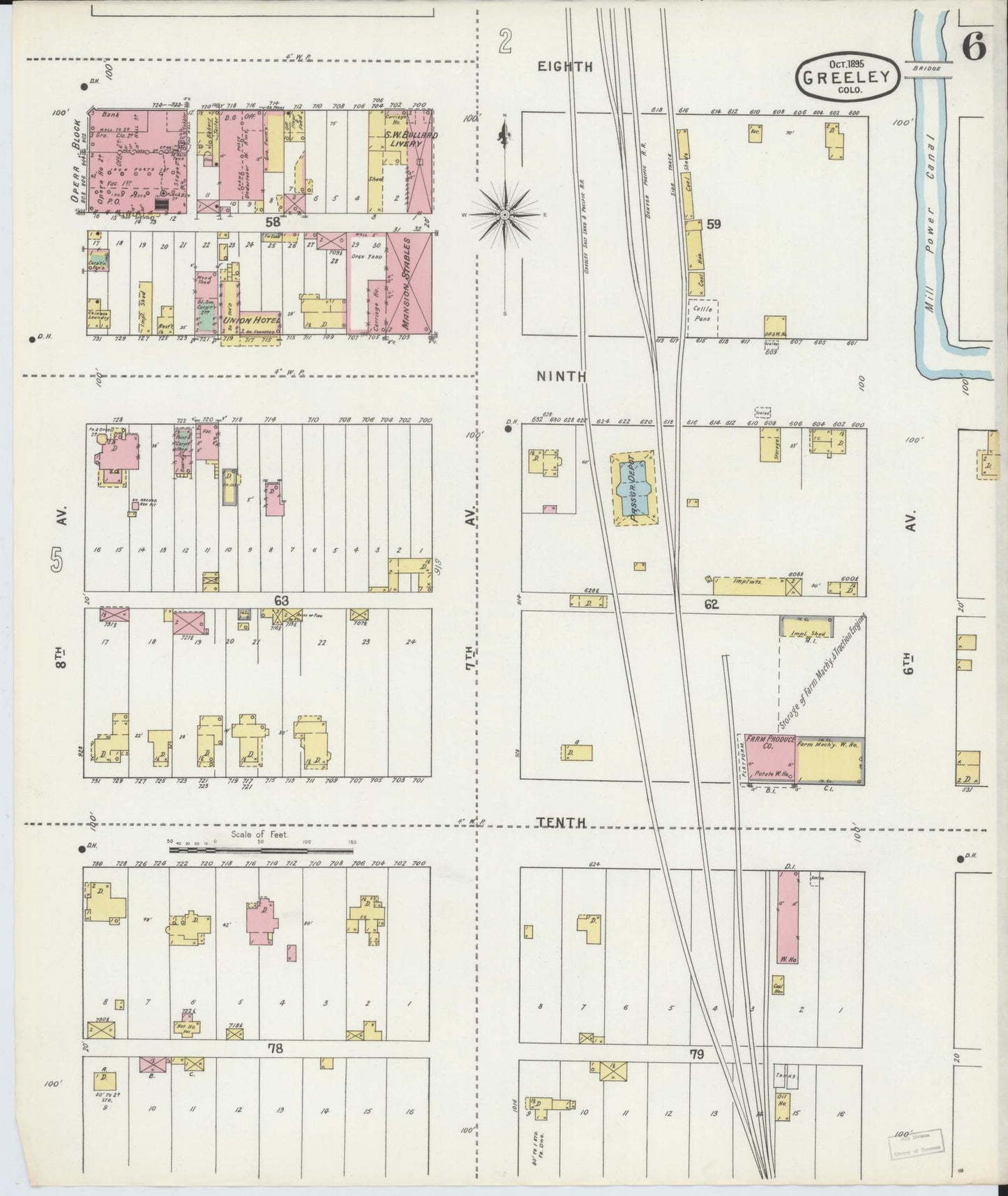 Sanborn Fire Insurance Map from Greeley, Weld County, Colorado (1895), Sheet #0006 - Historic Sanborn Fire Insurance Map Print, vintage old map wall art, antique decor, genealogy gift, Colorado Colorado map