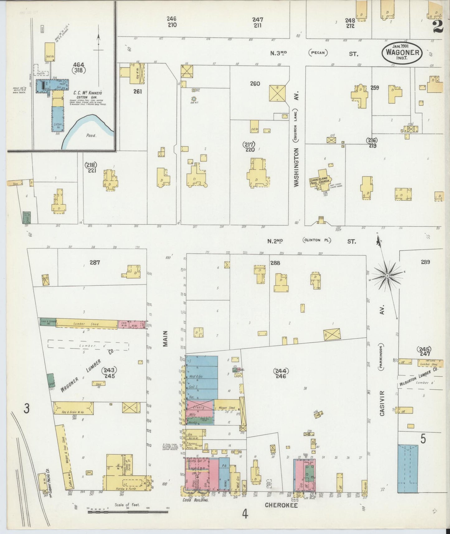 Sanborn Fire Insurance Map from Wagoner, Wagoner County, Oklahoma (1901), Sheet #0002 - Historic Sanborn Fire Insurance Map Print, vintage old map wall art, antique decor, genealogy gift, Oklahoma Oklahoma map