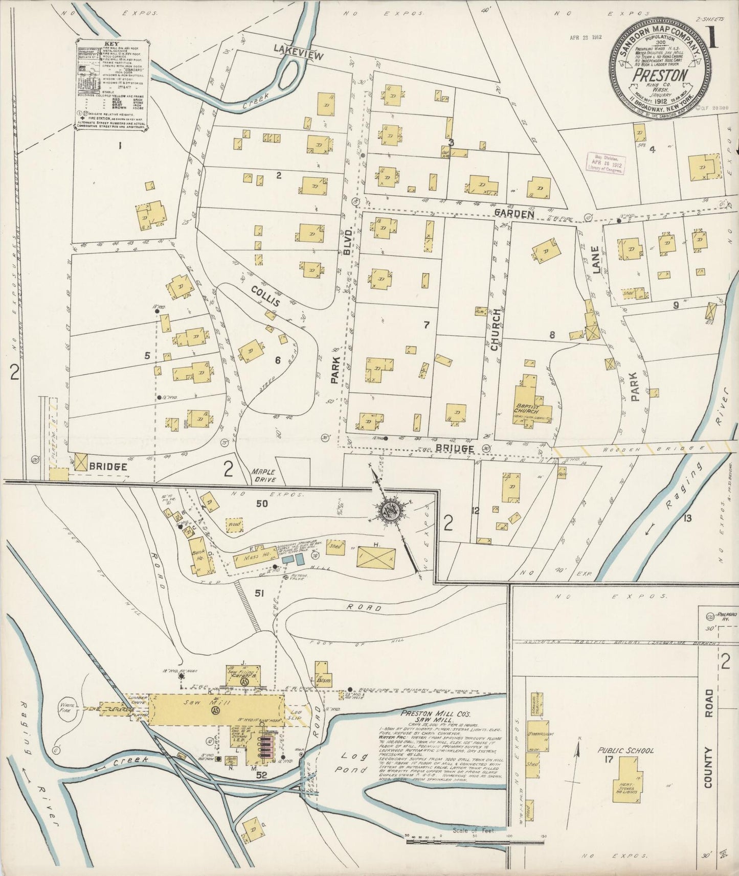 Sanborn Fire Insurance Map from Preston, King County, Washington (1912), Sheet #0001 - Historic Sanborn Fire Insurance Map Print, vintage old map wall art, antique decor, genealogy gift, Washington Washington map