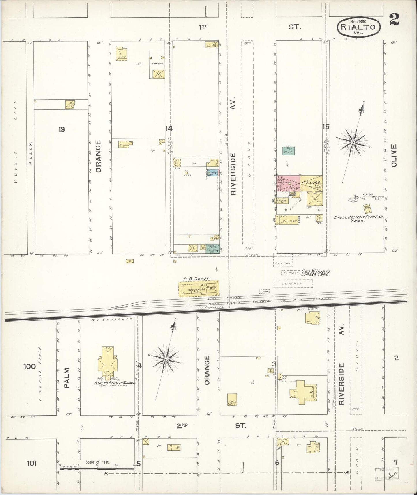 Sanborn Fire Insurance Map from Rialto, San Bernardino County, California (1892), Sheet #0002 - Complete Map Set gallery image, historic Sanborn map, vintage wall art, California California