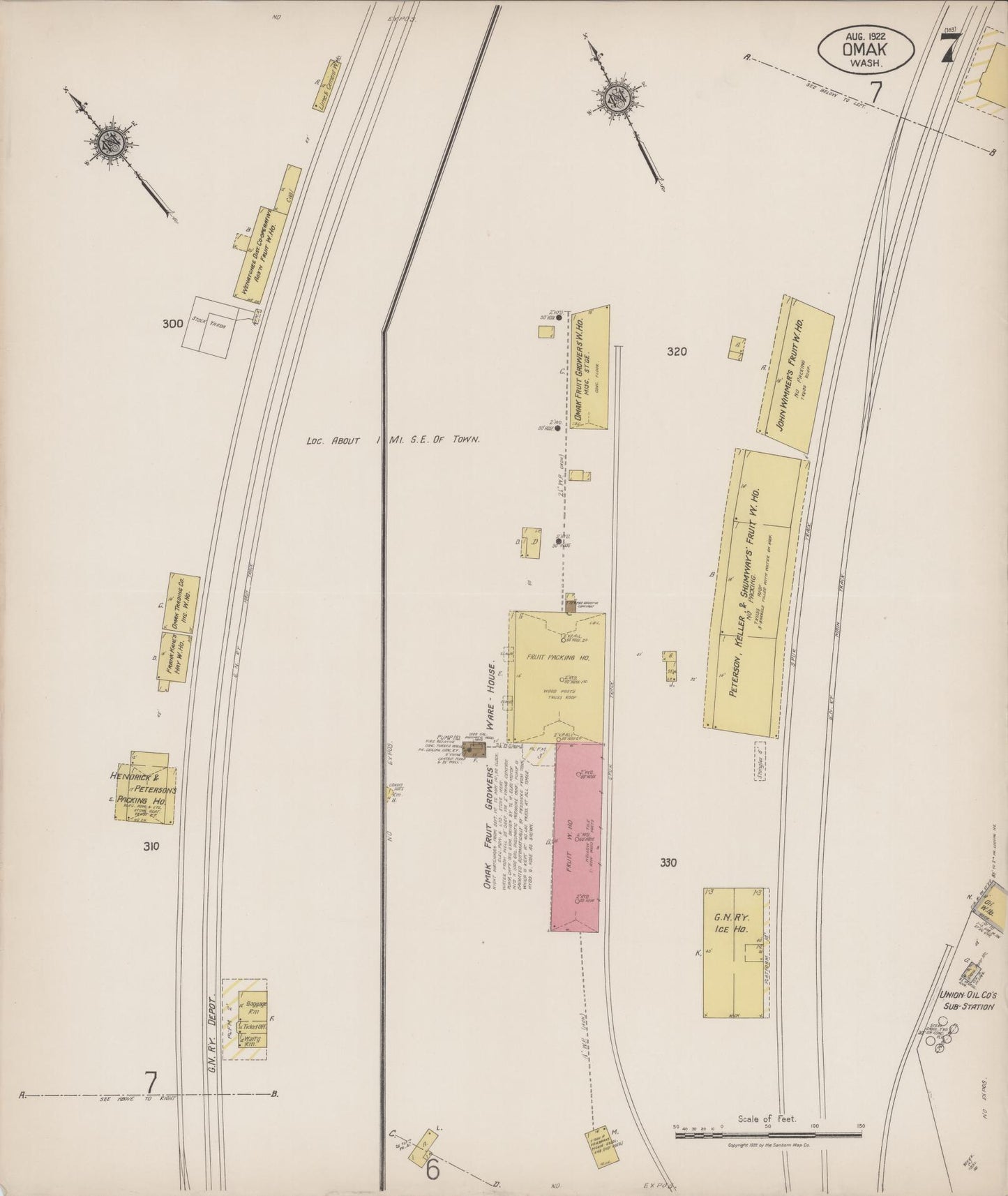 Sanborn Fire Insurance Map from Omak, Okanogan County, Washington (1922), Sheet #0007 - Complete Map Set gallery image, historic Sanborn map, vintage wall art, Washington Washington