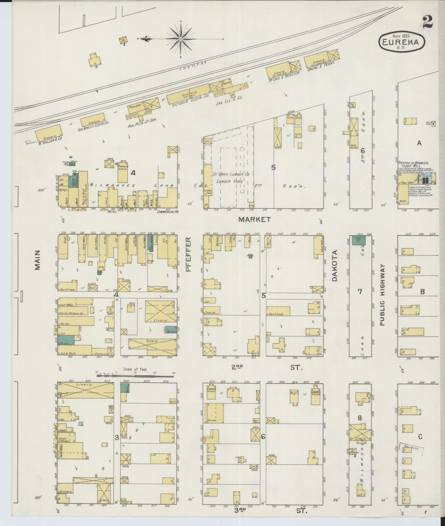Sanborn Fire Insurance Map from Eureka, McPherson County, South Dakota (1893), Sheet #0002 - Historic Sanborn Fire Insurance Map Print, vintage old map wall art, antique decor, genealogy gift, South Dakota South Dakota map