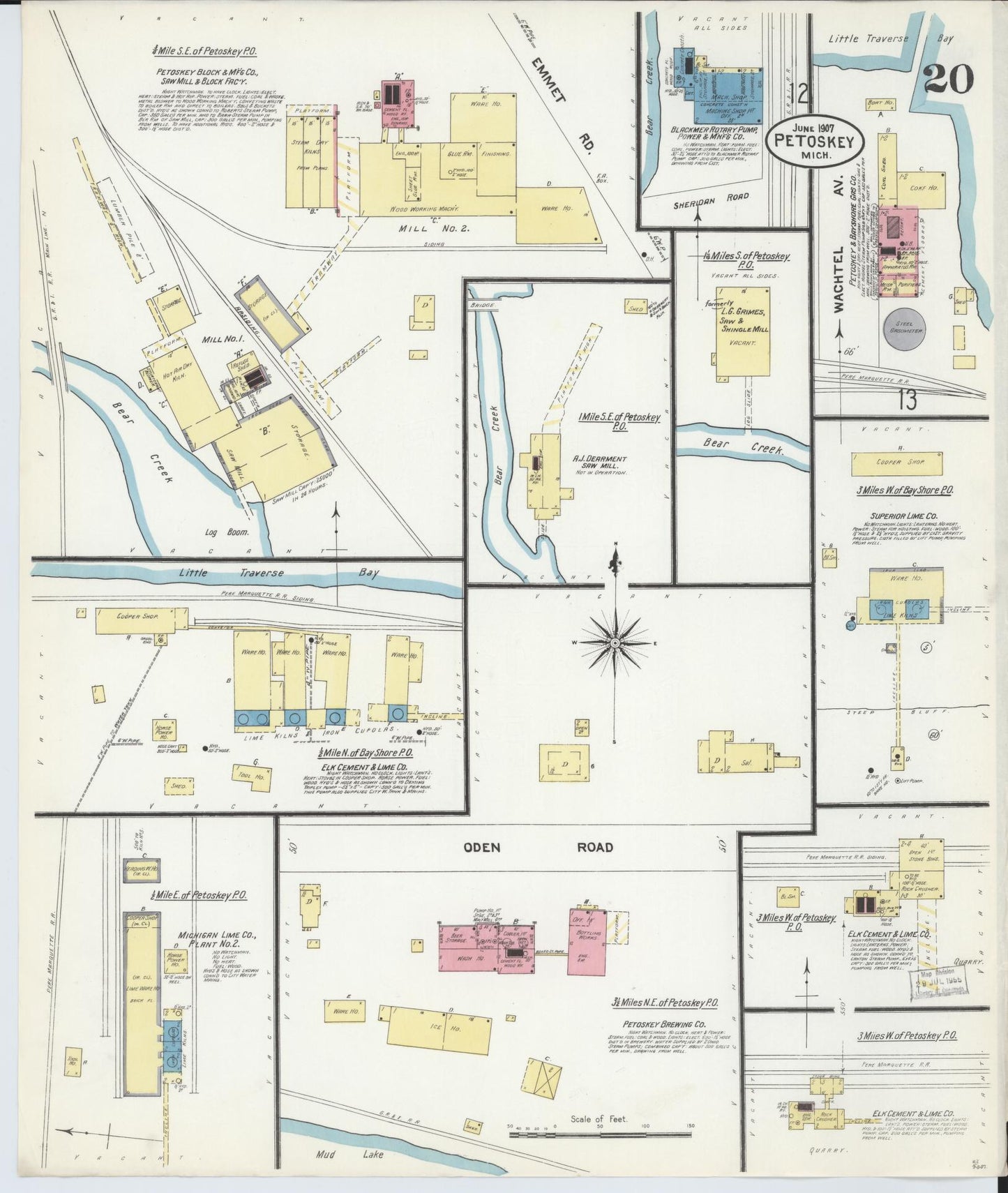 Sanborn Fire Insurance Map from Petoskey, Emmet County, Michigan (1907), Sheet #0020 - Complete Map Set gallery image, historic Sanborn map, vintage wall art, Michigan Michigan