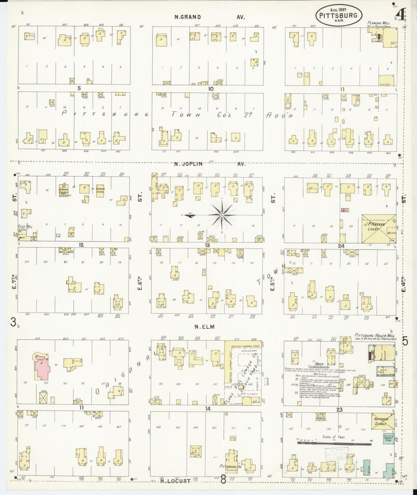 Sanborn Fire Insurance Map from Pittsburg, Crawford County, Kansas (1897), Sheet #0004 - Historic Sanborn Fire Insurance Map Print, vintage old map wall art, antique decor, genealogy gift, Kansas Kansas map