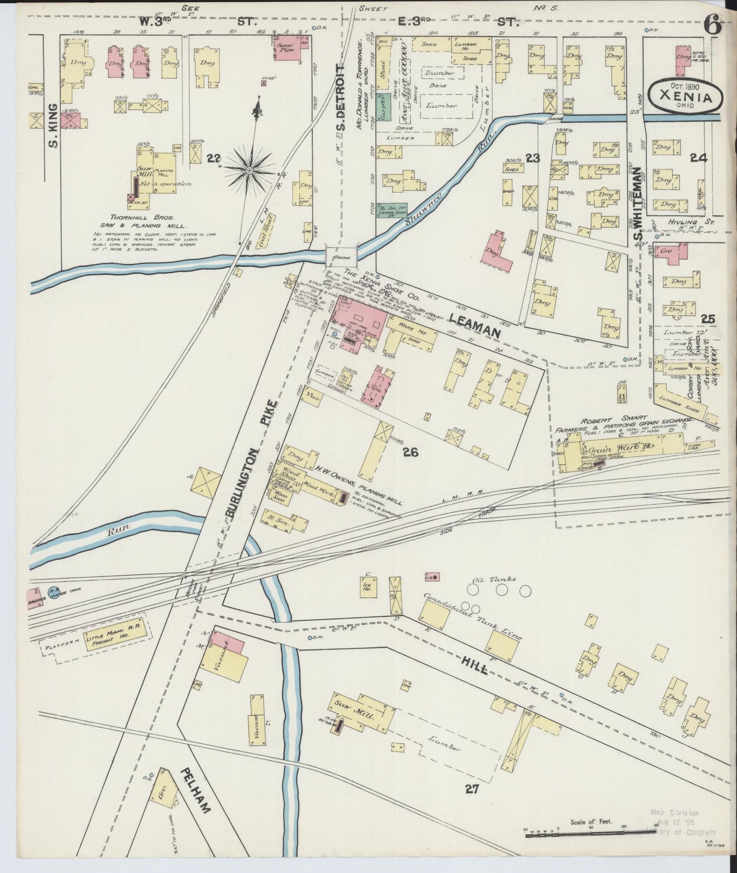 Sanborn Fire Insurance Map from Xenia, Greene County, Ohio (1890), Sheet #0006 - Historic Sanborn Fire Insurance Map Print, vintage old map wall art, antique decor, genealogy gift, Ohio Ohio map