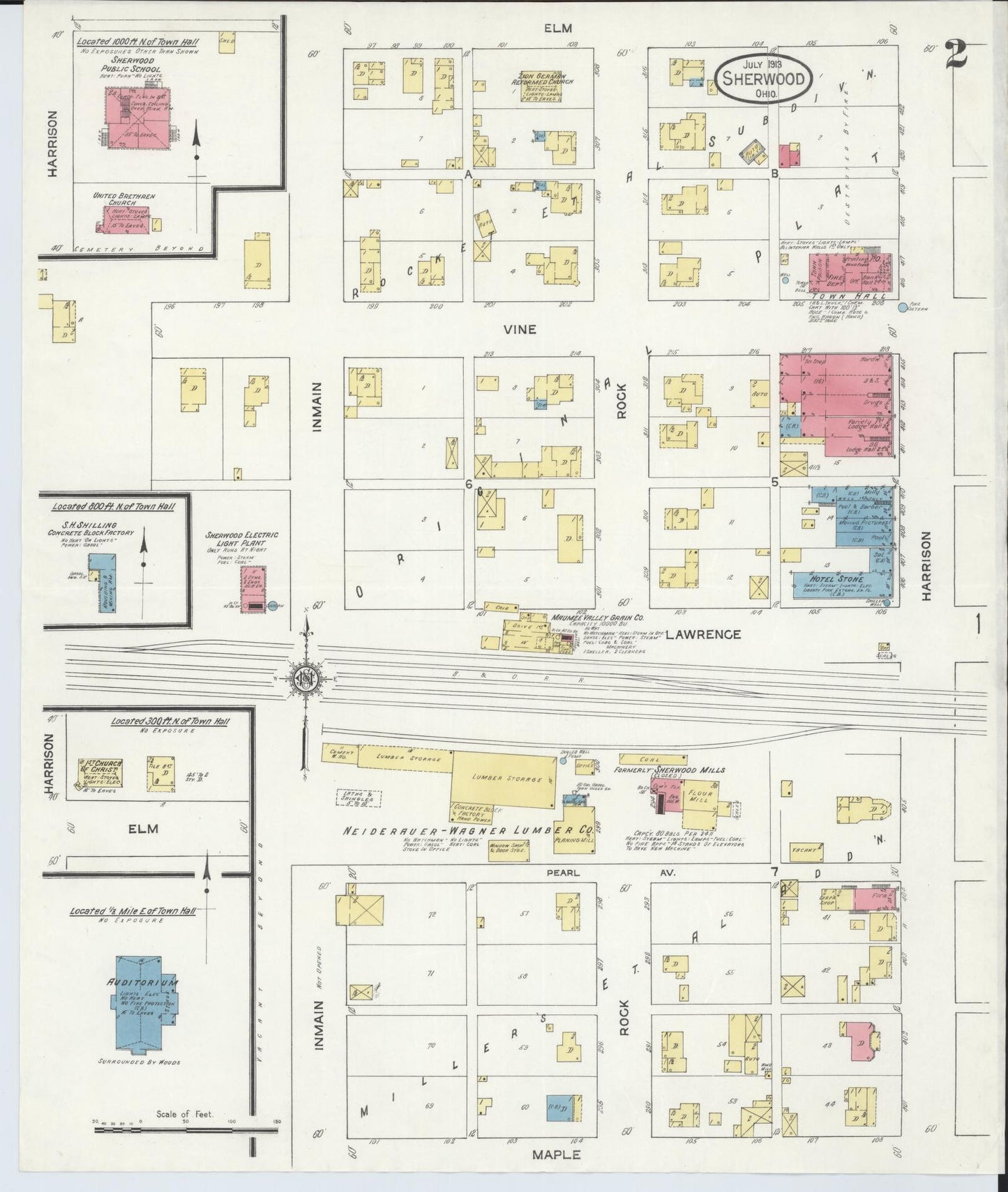 Sanborn Fire Insurance Map from Sherwood, Defiance County, Ohio (1913), Sheet #0002 - Complete Map Set gallery image, historic Sanborn map, vintage wall art, Ohio Ohio