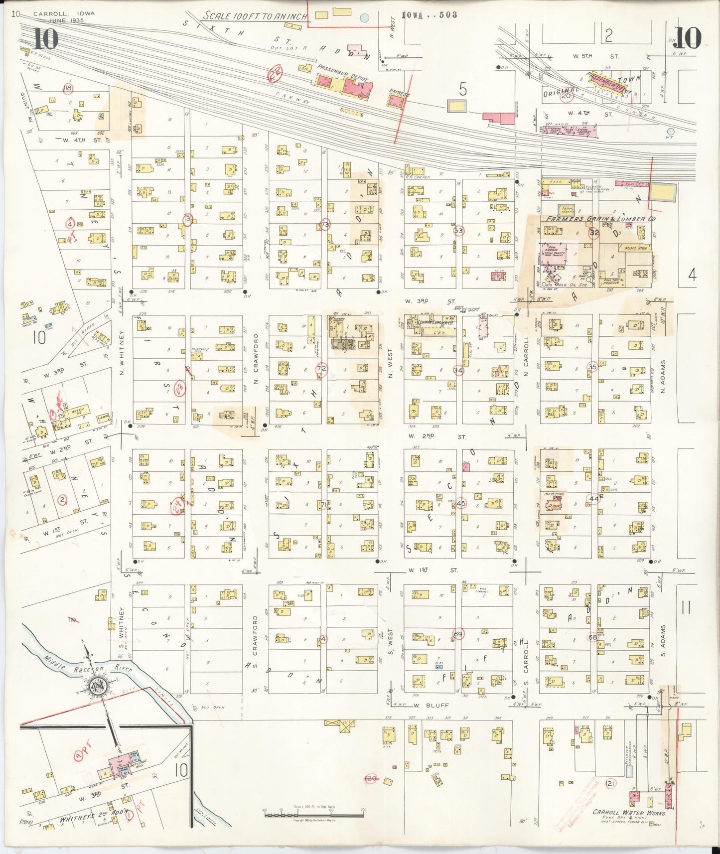 Sanborn Fire Insurance Map from Carroll, Carroll County, Iowa (1948), Sheet #0010 - Historic Sanborn Fire Insurance Map Print, vintage old map wall art