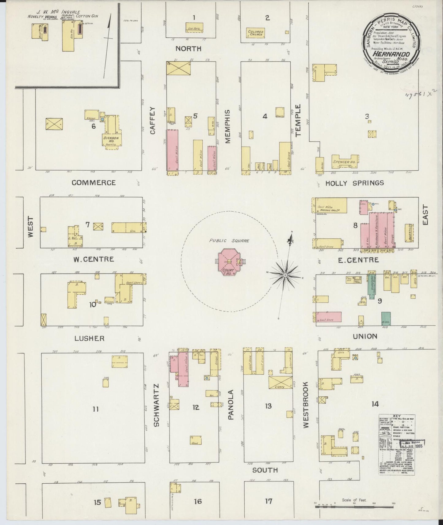 Sanborn Fire Insurance Map from Hernando, De Soto County, Mississippi (1892), Sheet #0001 - Historic Sanborn Fire Insurance Map Print, vintage old map wall art, antique decor, genealogy gift, Mississippi Mississippi map