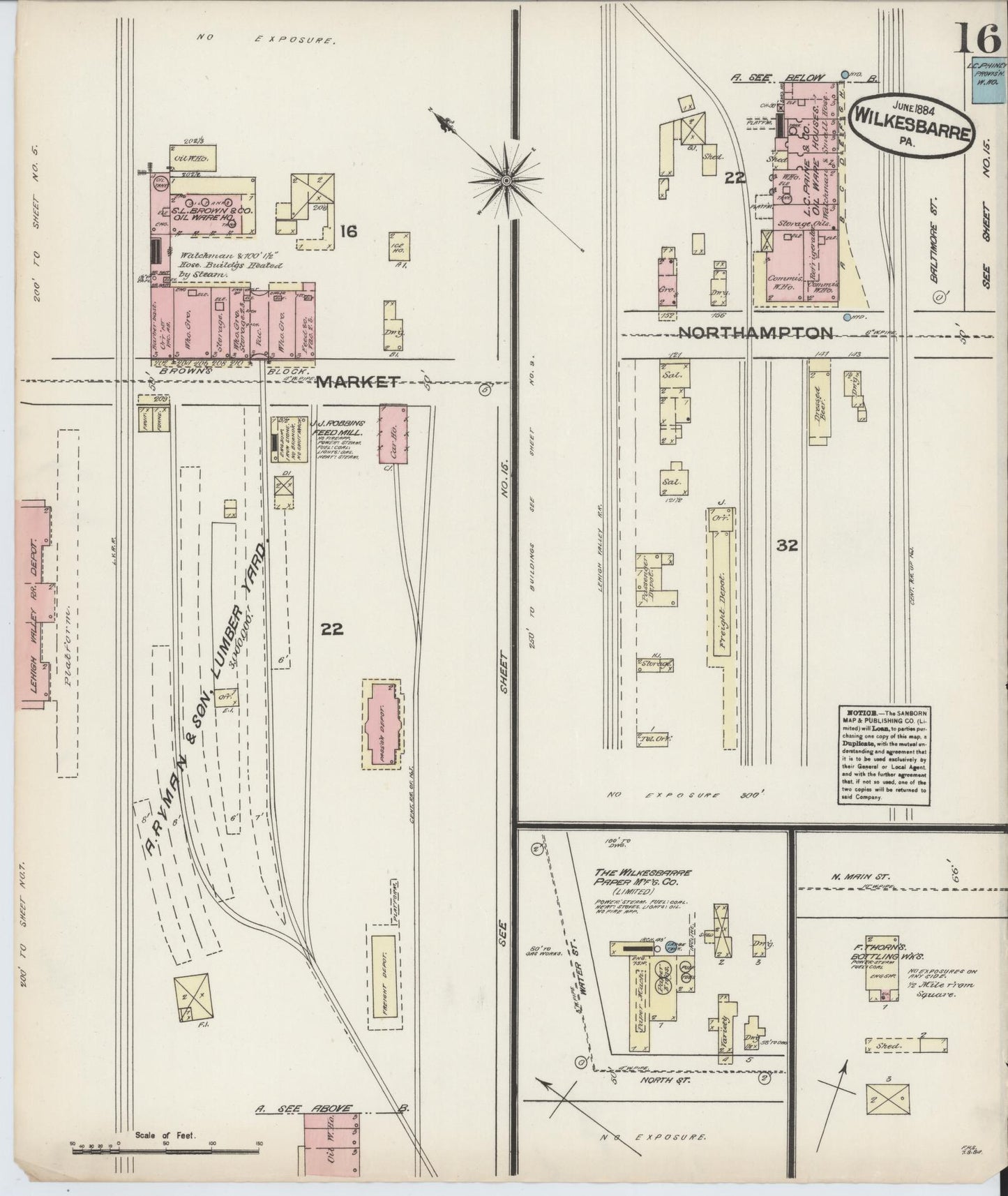 Sanborn Fire Insurance Map from Wilkes Barre, Luzerne County, Pennsylvania (1884), Sheet #0016 - Complete Map Set gallery image, historic Sanborn map, vintage wall art, Pennsylvania Pennsylvania