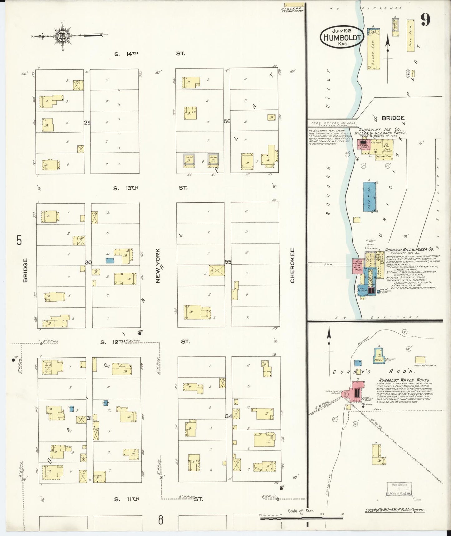 Sanborn Fire Insurance Map from Humboldt, Allen County, Kansas (1913), Sheet #0009 - Historic Sanborn Fire Insurance Map Print, vintage old map wall art, antique decor, genealogy gift, Kansas Kansas map