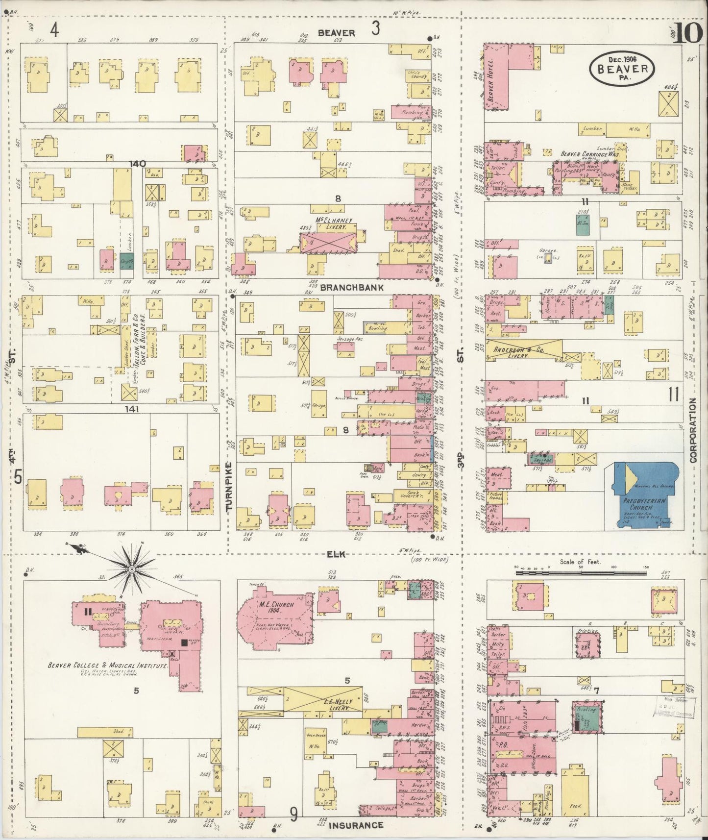 Sanborn Fire Insurance Map from Beaver, Beaver County, Pennsylvania (1906), Sheet #0010 - Historic Sanborn Fire Insurance Map Print, vintage old map wall art, antique decor, genealogy gift, Pennsylvania Pennsylvania map