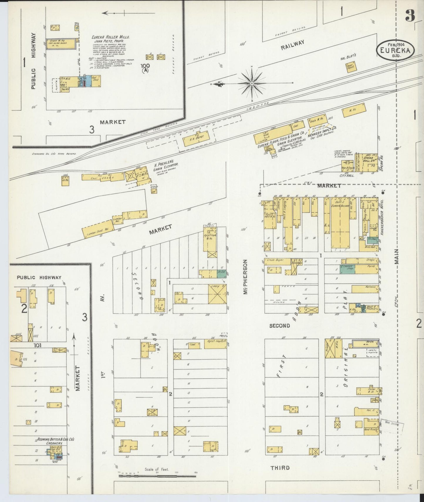 Sanborn Fire Insurance Map from Eureka, McPherson County, South Dakota (1904), Sheet #0003 - Complete Map Set gallery image, historic Sanborn map, vintage wall art, South Dakota South Dakota