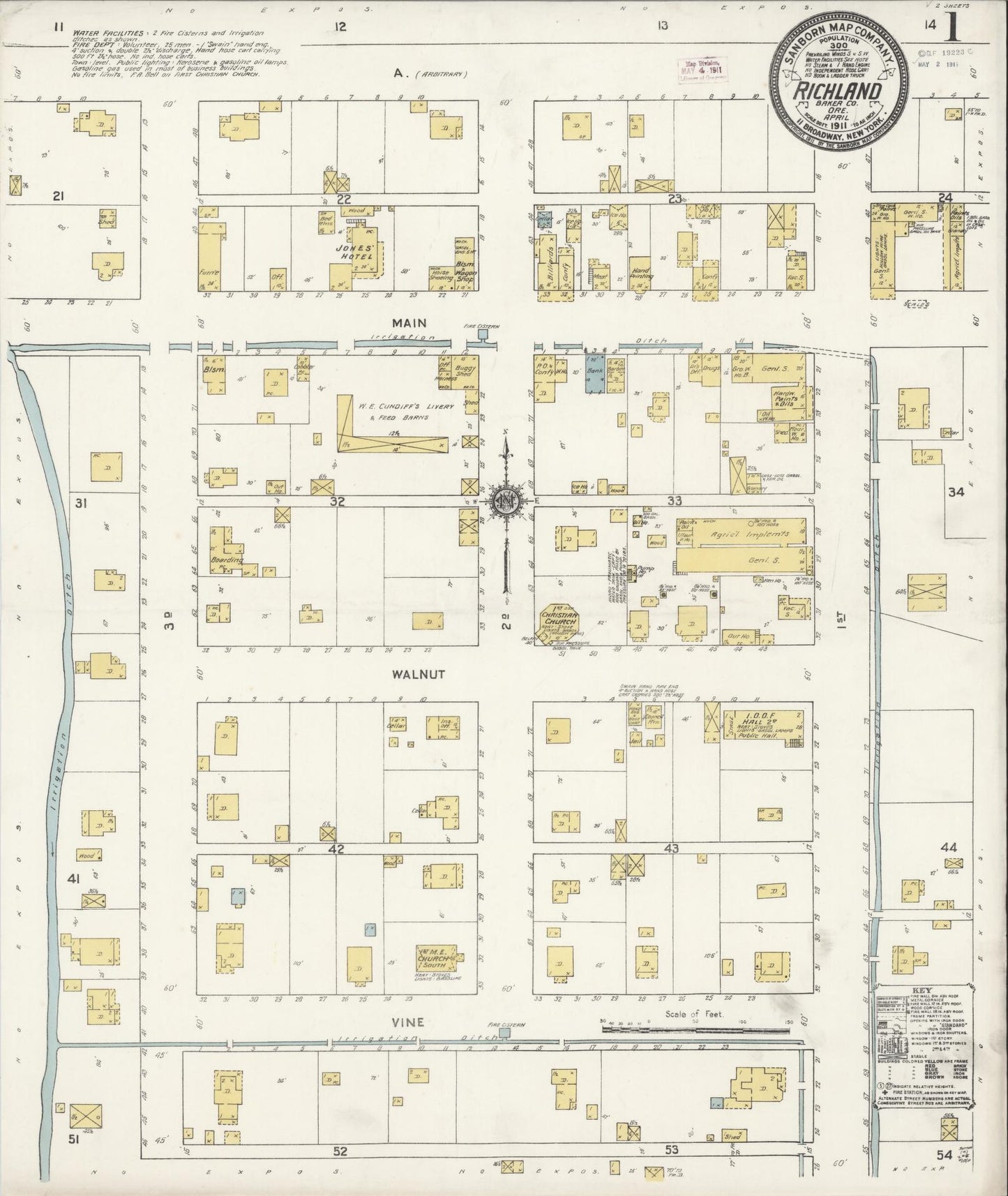 Sanborn Fire Insurance Map from Richland, Baker County, Oregon (1911), Sheet #0001 - Historic Sanborn Fire Insurance Map Print, vintage old map wall art, antique decor, genealogy gift, Oregon Oregon map