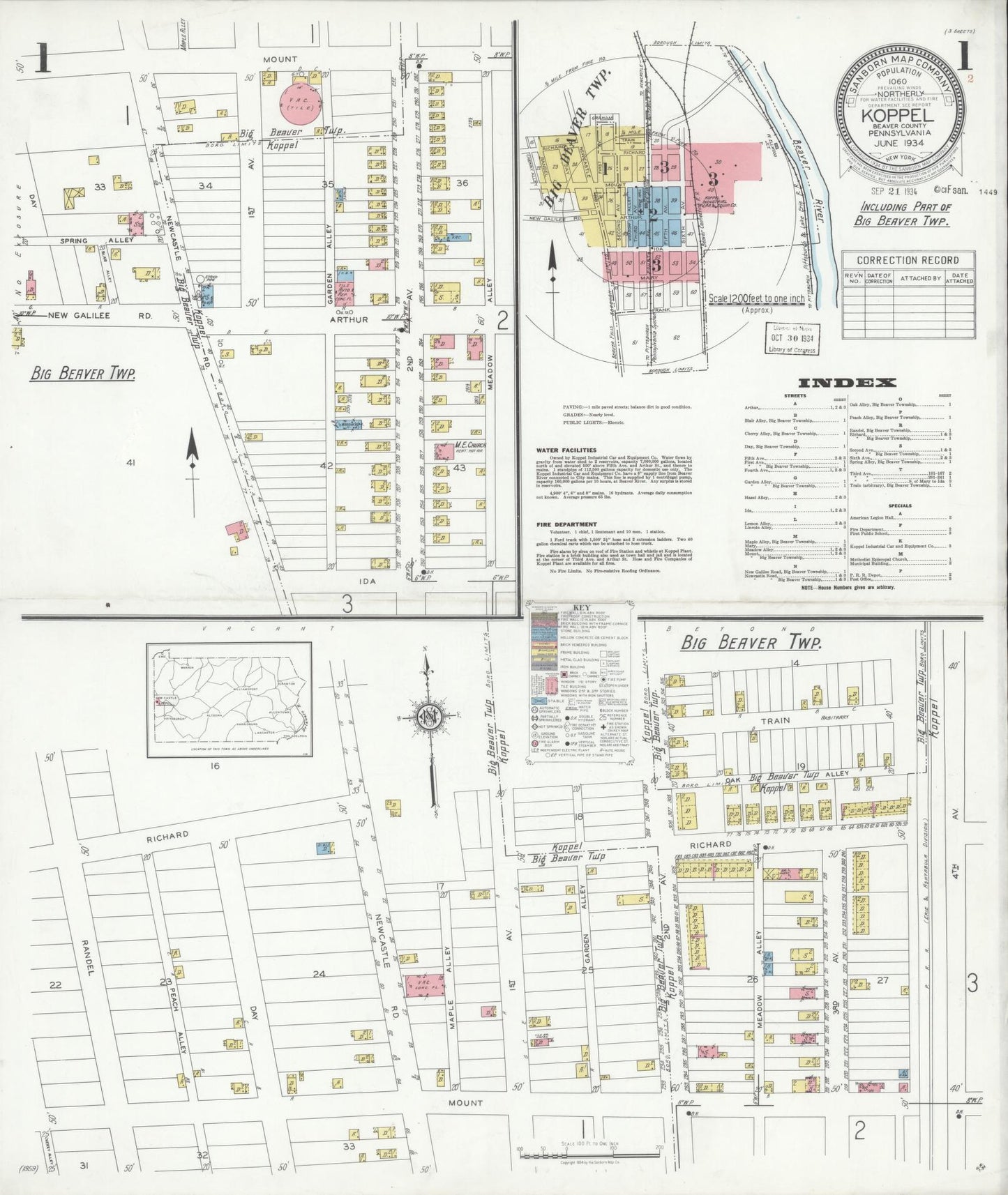 Sanborn Fire Insurance Map from Koppel, Beaver County, Pennsylvania. (1934) – Historic Sanborn Fire Insurance Map Print