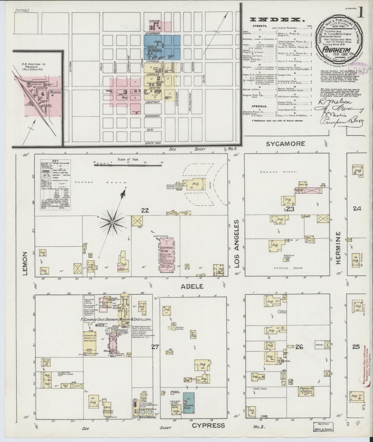 Sanborn Fire Insurance Map from Anaheim, Orange County, California (1887), Sheet #0001 - Historic Sanborn Fire Insurance Map Print, vintage old map wall art, antique decor, genealogy gift, California California map