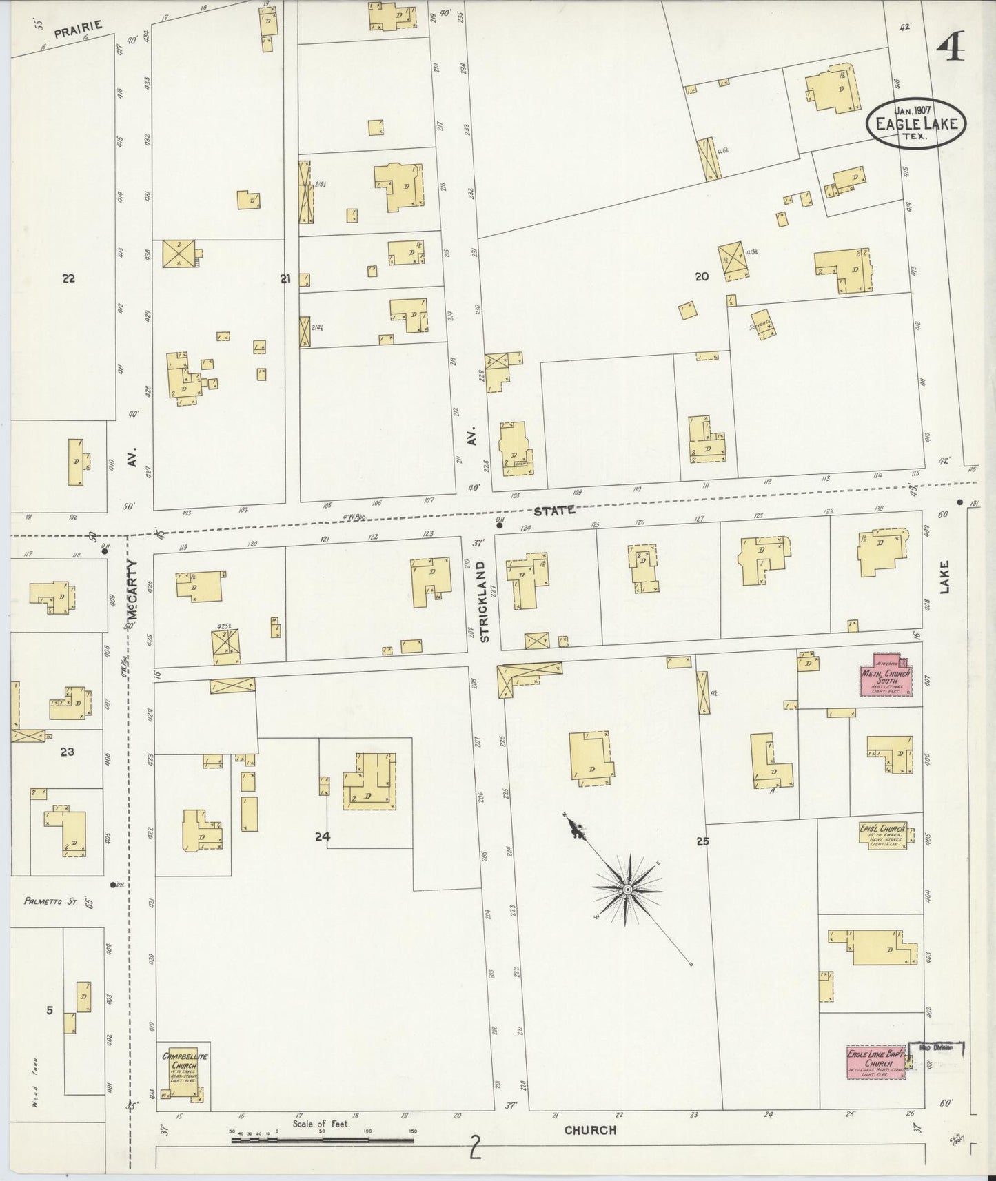 Sanborn Fire Insurance Map from Eagle Lake, Colorado County, Texas (1907), Sheet #0004 - Complete Map Set gallery image, historic Sanborn map, vintage wall art, Eagle Lake Colorado