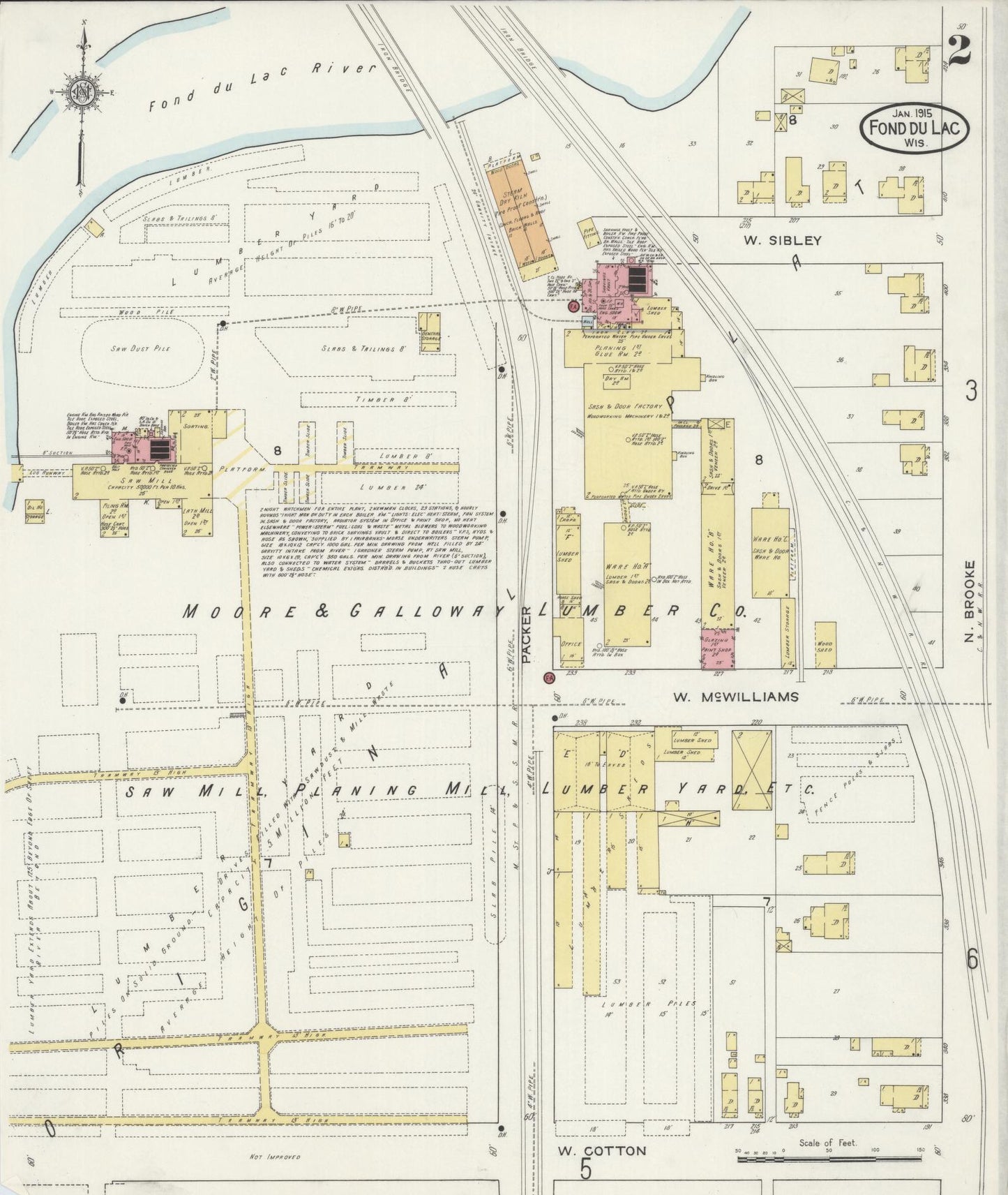 Sanborn Fire Insurance Map from Fond du Lac, Fond du Lac County, Wisconsin (1915), Sheet #0002 - Historic Sanborn Fire Insurance Map Print, vintage old map wall art, antique decor, genealogy gift, Wisconsin Wisconsin map