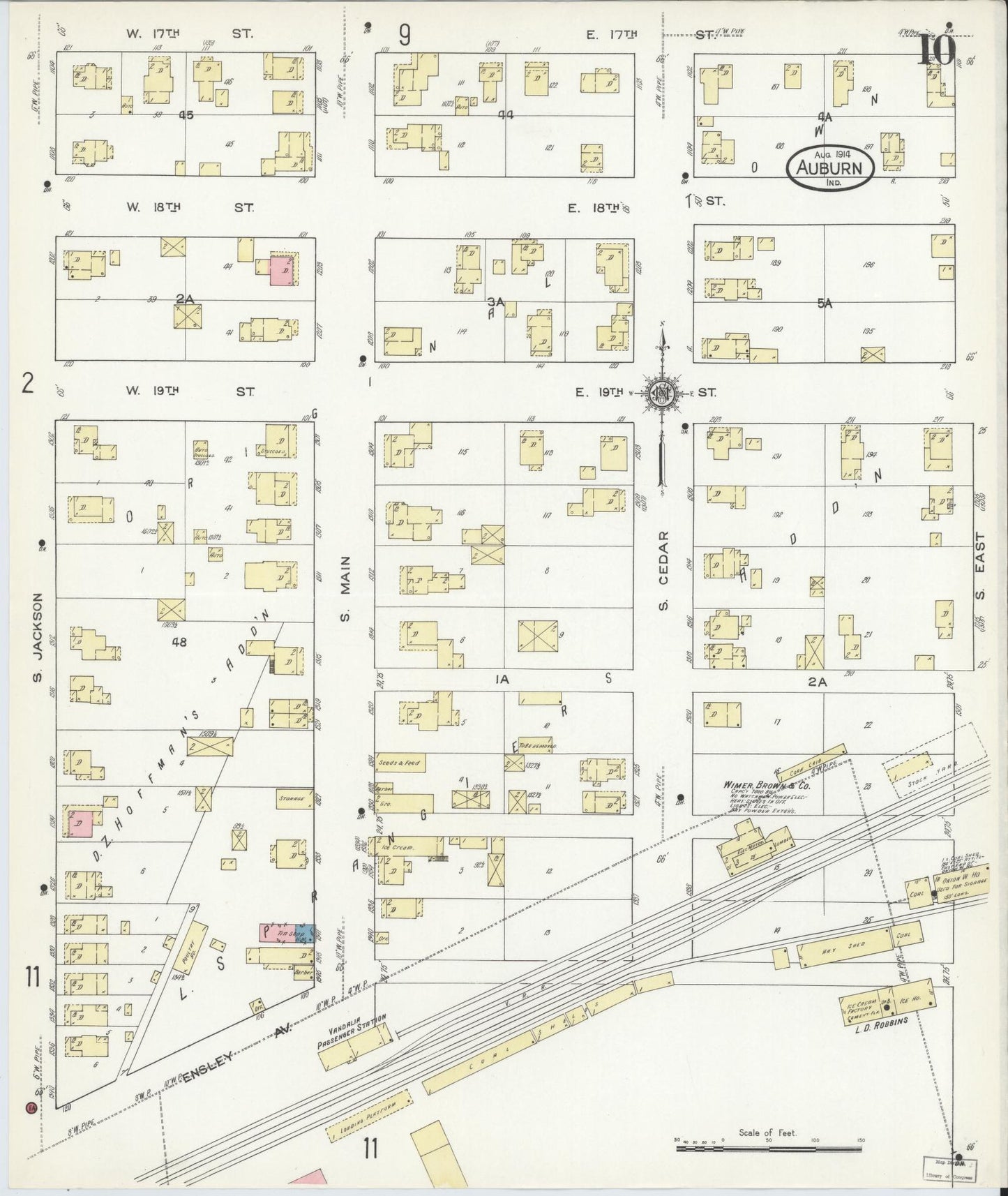 Sanborn Fire Insurance Map from Auburn, De Kalb County, Indiana (1914), Sheet #0010 - Historic Sanborn Fire Insurance Map Print, vintage old map wall art, antique decor, genealogy gift, Indiana Indiana map