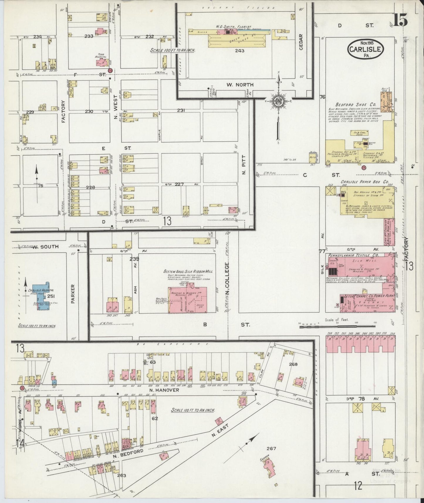 Sanborn Fire Insurance Map from Carlisle, Cumberland County, Pennsylvania (1915), Sheet #0015 - Historic Sanborn Fire Insurance Map Print, vintage old map wall art, antique decor, genealogy gift, Pennsylvania Pennsylvania map