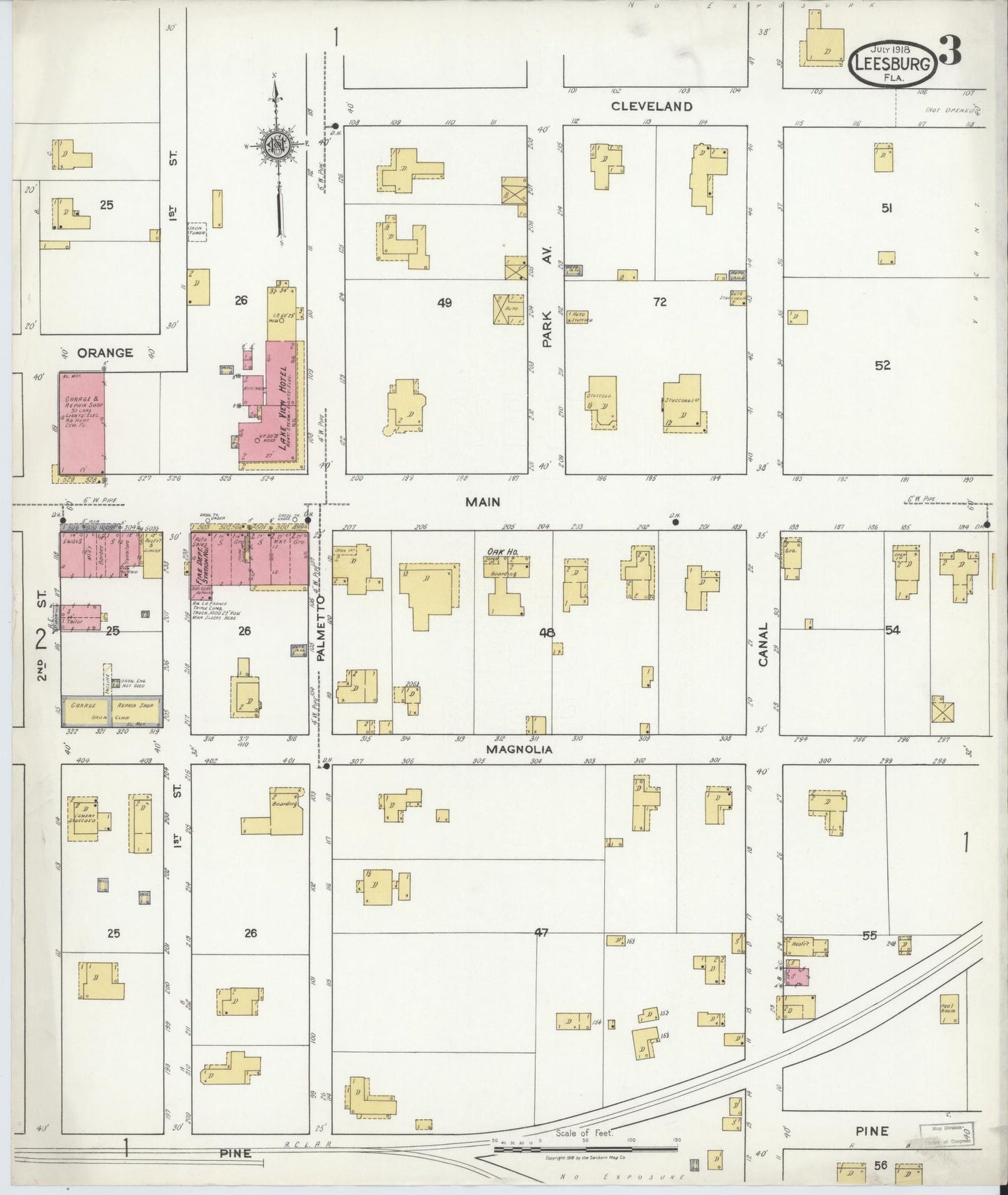 Sanborn Fire Insurance Map from Leesburg, Lake County, Florida (1918), Sheet #0003 - Historic Sanborn Fire Insurance Map Print, vintage old map wall art, antique decor, genealogy gift, Florida Florida map