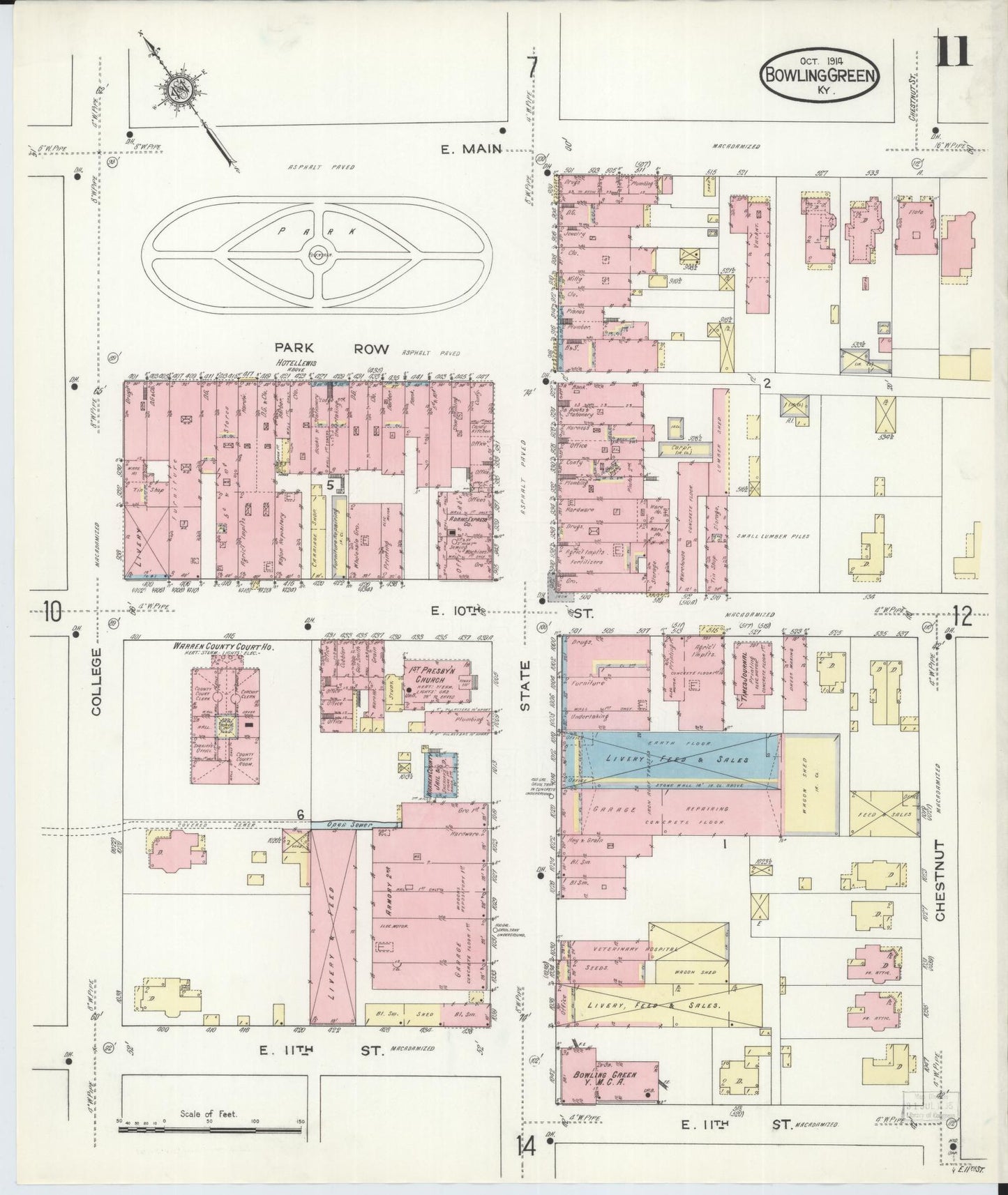 Sanborn Fire Insurance Map from Bowling Green, Warren County, Kentucky (1914), Sheet #0011 - Historic Sanborn Fire Insurance Map Print, vintage old map wall art, antique decor, genealogy gift, Kentucky Kentucky map