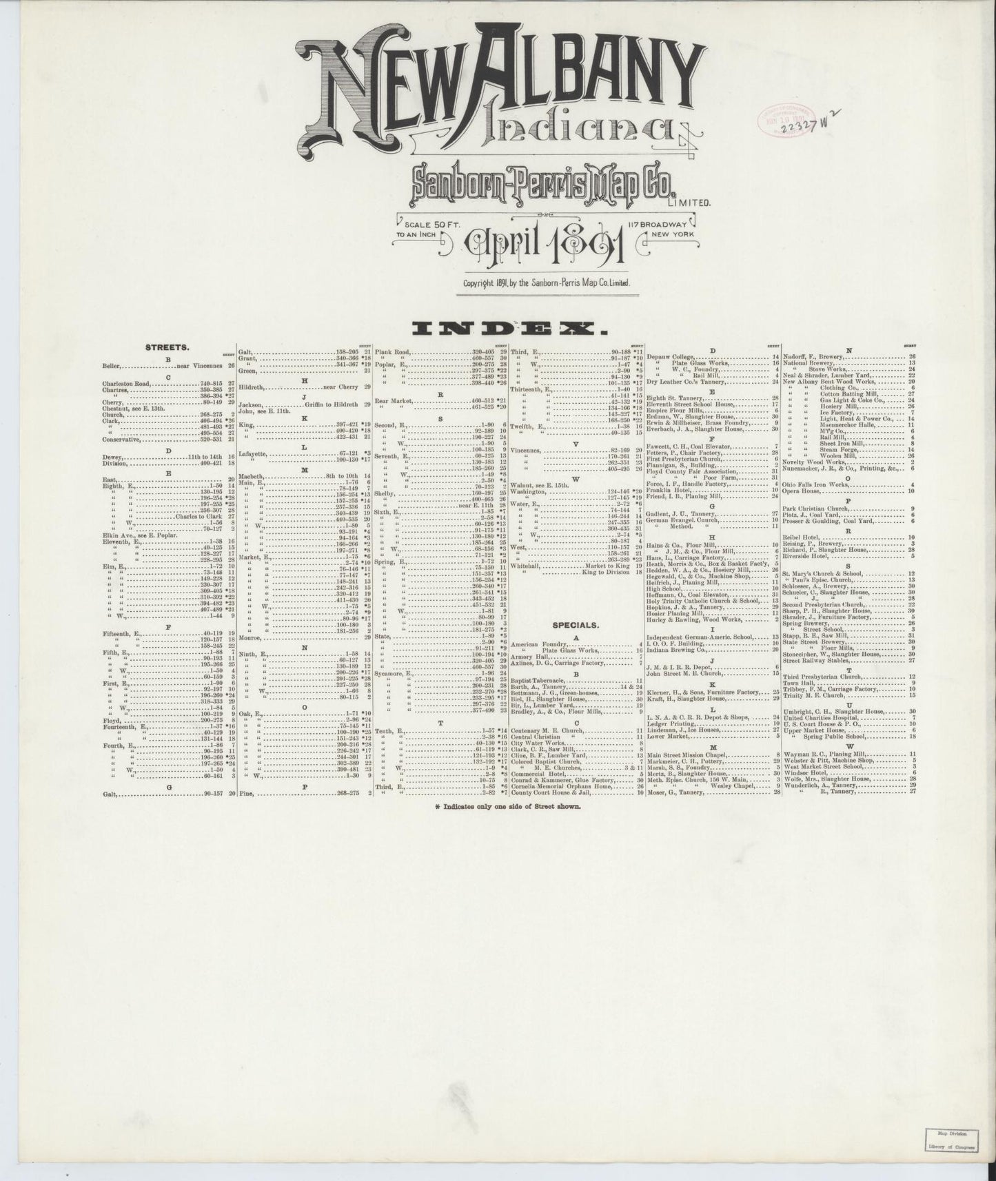 Sanborn Fire Insurance Map from New Albany, Floyd County, Indiana. (1891) – Historic Sanborn Fire Insurance Map Print