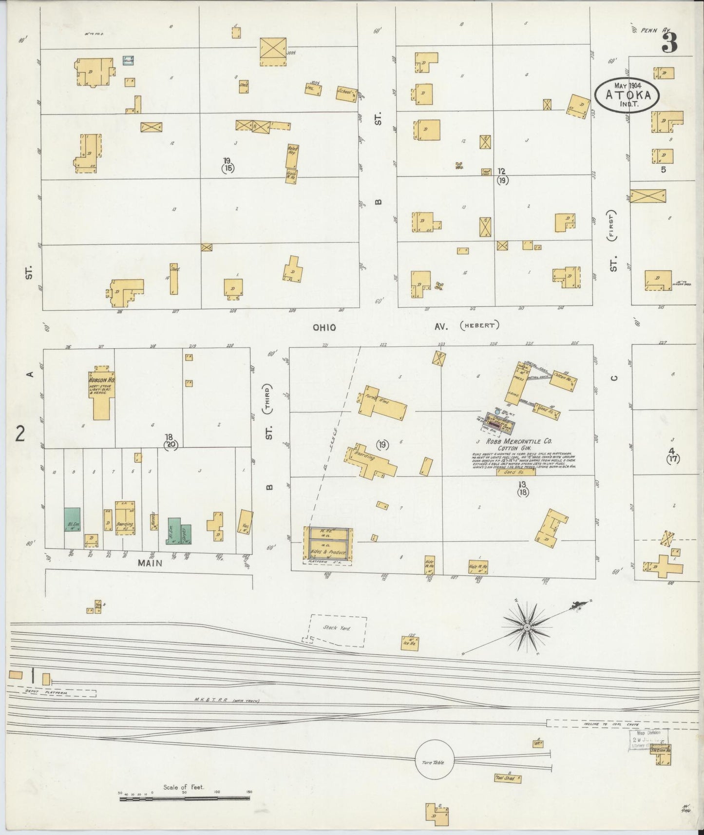 Sanborn Fire Insurance Map from Atoka, Atoka County, Oklahoma (1904), Sheet #0003 - Historic Sanborn Fire Insurance Map Print, vintage old map wall art, antique decor, genealogy gift, Oklahoma Oklahoma map