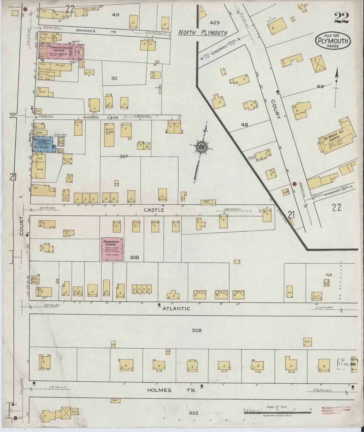 Sanborn Fire Insurance Map from Plymouth, Plymouth County, Massachusetts (1919), Sheet #0022 - Complete Map Set gallery image, historic Sanborn map, vintage wall art, Massachusetts Massachusetts