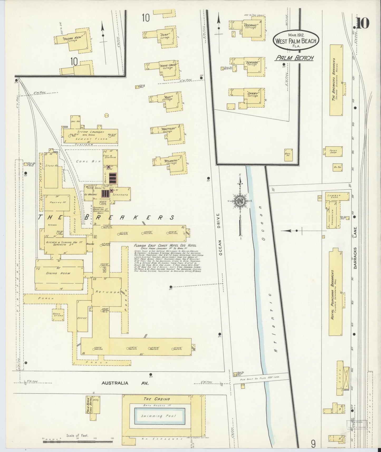 Sanborn Fire Insurance Map from West Palm Beach, Dade County, Florida (1912), Sheet #0010 - Complete Map Set gallery image, historic Sanborn map, vintage wall art, Florida Florida