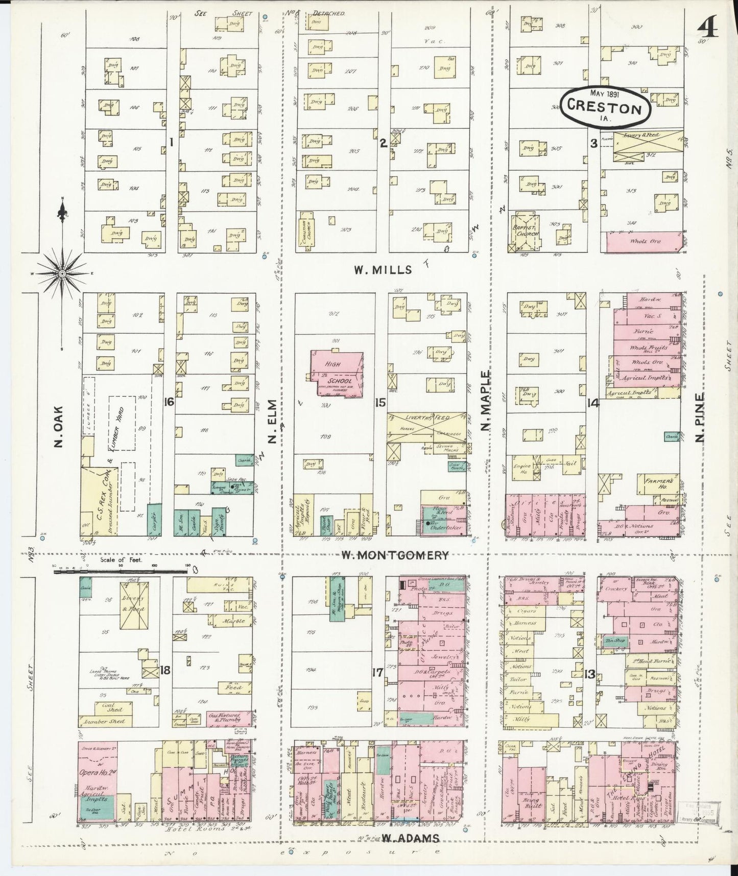 Sanborn Fire Insurance Map from Creston, Union County, Iowa (1891), Sheet #0004 - Historic Sanborn Fire Insurance Map Print, vintage old map wall art