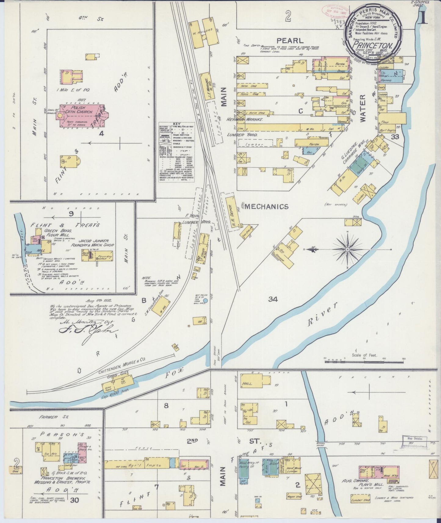 Sanborn Fire Insurance Map from Princeton, Green Lake County, Wisconsin (1892), Sheet #0001 - Historic Sanborn Fire Insurance Map Print, vintage old map wall art, antique decor, genealogy gift, Wisconsin Wisconsin map