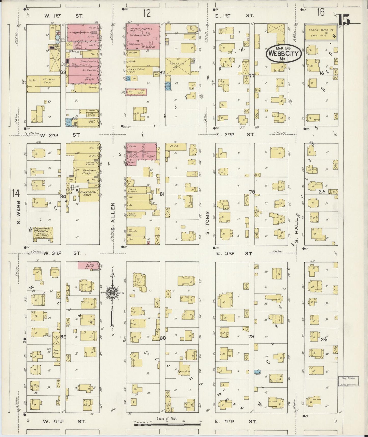 Sanborn Fire Insurance Map from Webb City, Jasper County, Missouri (1915), Sheet #0015 - Historic Sanborn Fire Insurance Map Print, vintage old map wall art, antique decor, genealogy gift, Missouri Missouri map