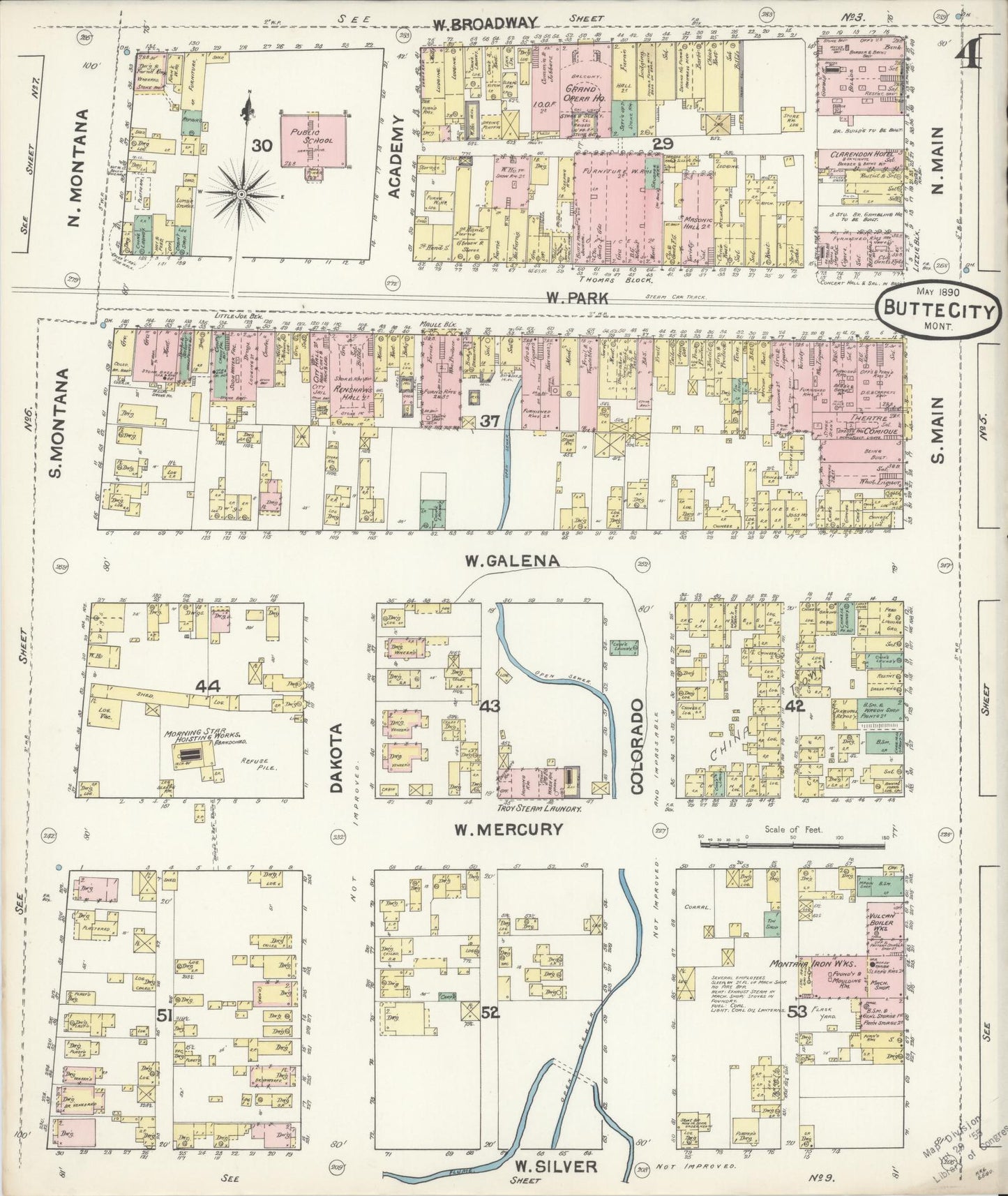 Sanborn Fire Insurance Map from Butte, Silver Bow County, Montana (1890), Sheet #0004 - Historic Sanborn Fire Insurance Map Print, vintage old map wall art, antique decor, genealogy gift, Montana Montana map