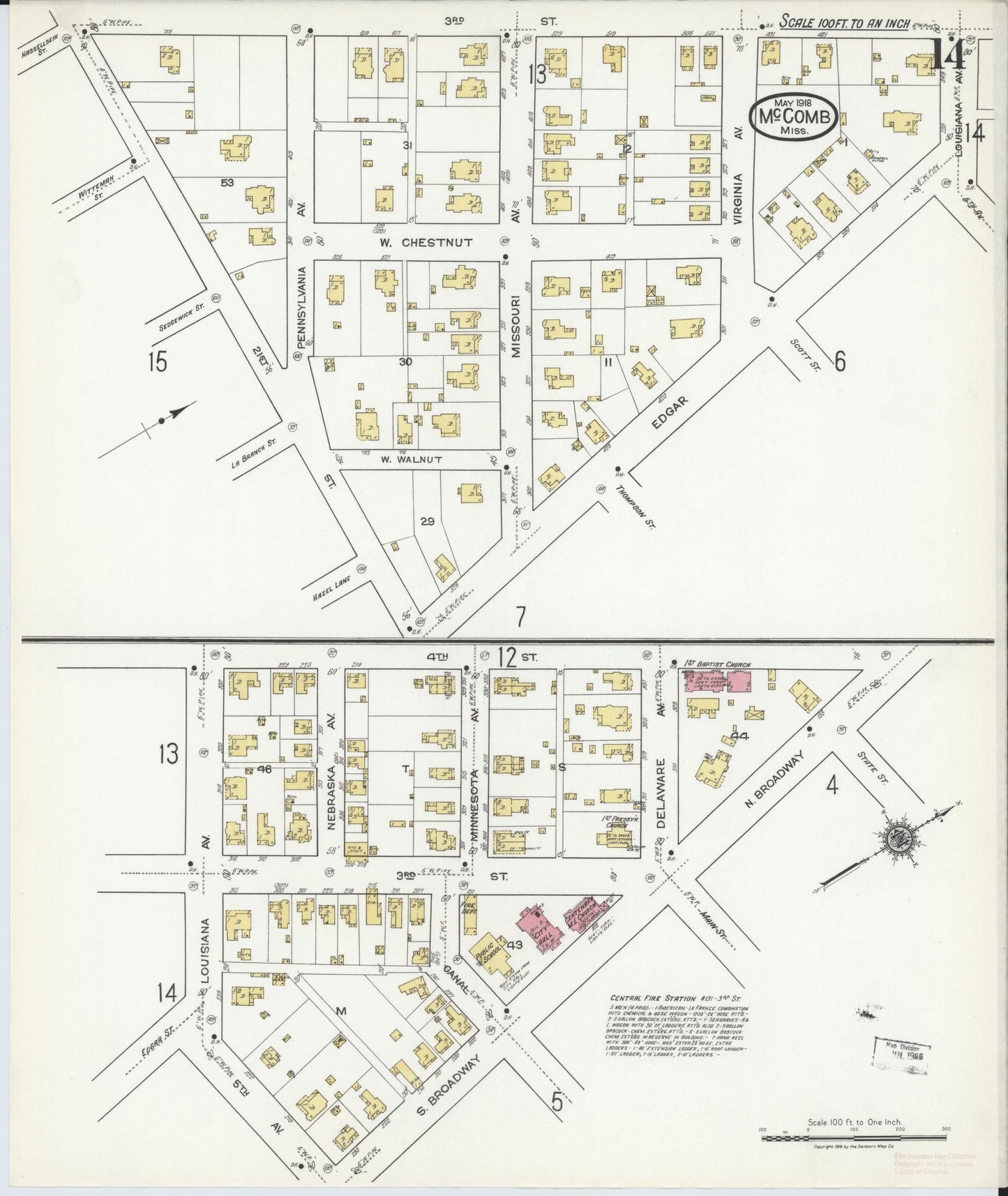 Sanborn Fire Insurance Map from McComb, Pike County, Mississippi (1918), Sheet #0014 - Historic Sanborn Fire Insurance Map Print, vintage old map wall art, antique decor, genealogy gift, Mississippi Mississippi map