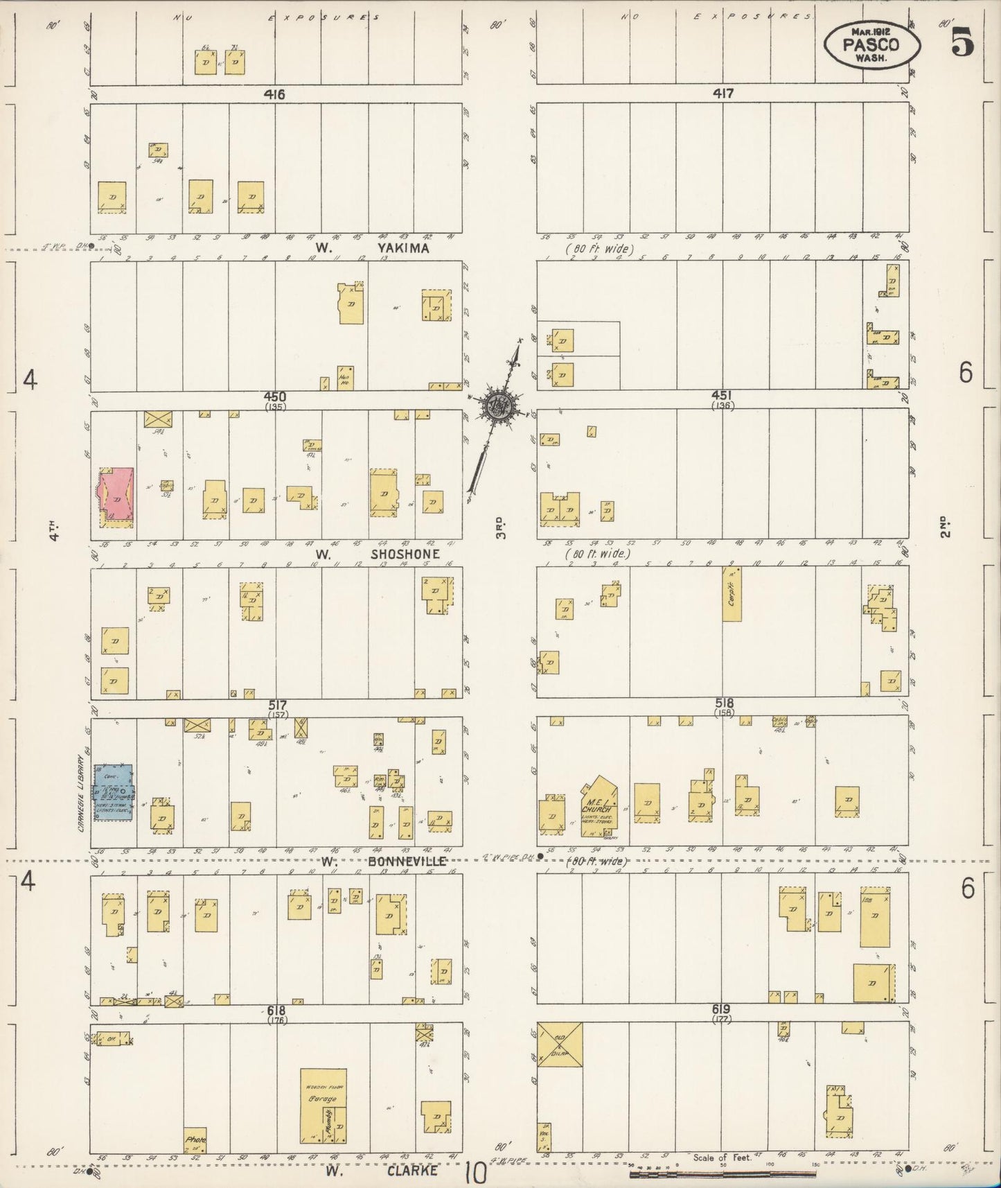 Sanborn Fire Insurance Map from Pasco, Franklin County, Washington (1912), Sheet #0005 - Historic Sanborn Fire Insurance Map Print, vintage old map wall art, antique decor, genealogy gift, Washington Washington map