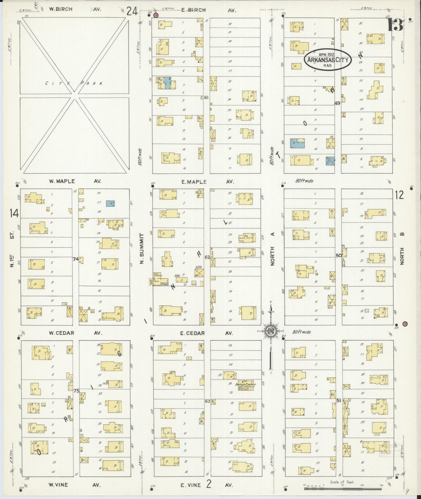 Sanborn Fire Insurance Map from Arkansas City, Cowley County, Kansas (1912), Sheet #0013 - Historic Sanborn Fire Insurance Map Print, vintage old map wall art, antique decor, genealogy gift, Arkansas Arkansas map