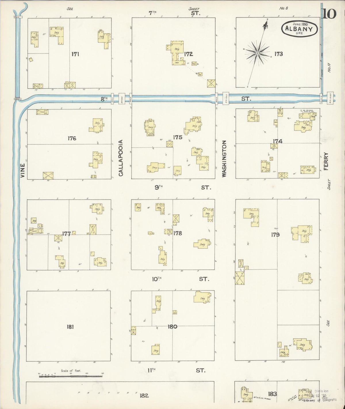 Sanborn Fire Insurance Map from Albany, Linn County, Oregon (1890), Sheet #0010 - Historic Sanborn Fire Insurance Map Print, vintage old map wall art, antique decor, genealogy gift, Oregon Oregon map