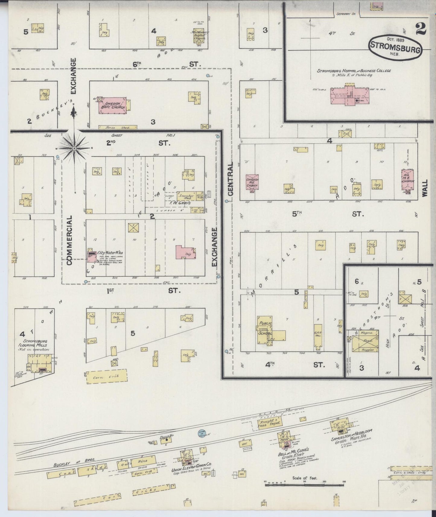 Sanborn Fire Insurance Map from Stromsburg, Polk County, Nebraska (1889), Sheet #0002 - Historic Sanborn Fire Insurance Map Print, vintage old map wall art, antique decor, genealogy gift, Nebraska Nebraska map
